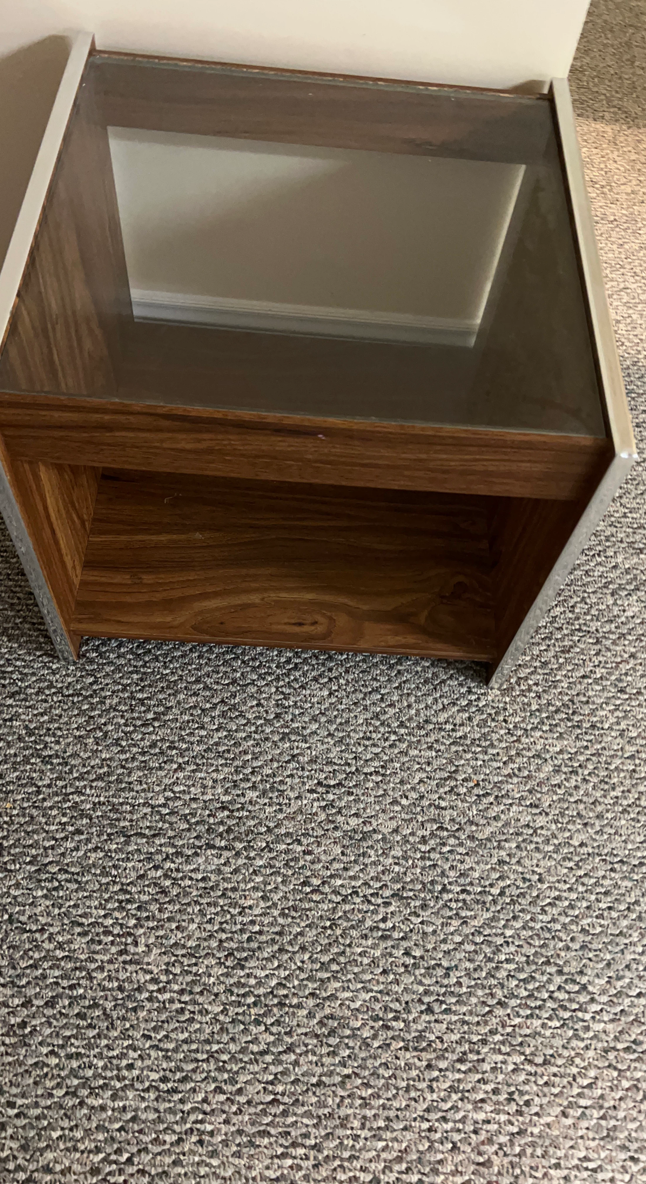 End Table with Glass Top and Wood Shelf