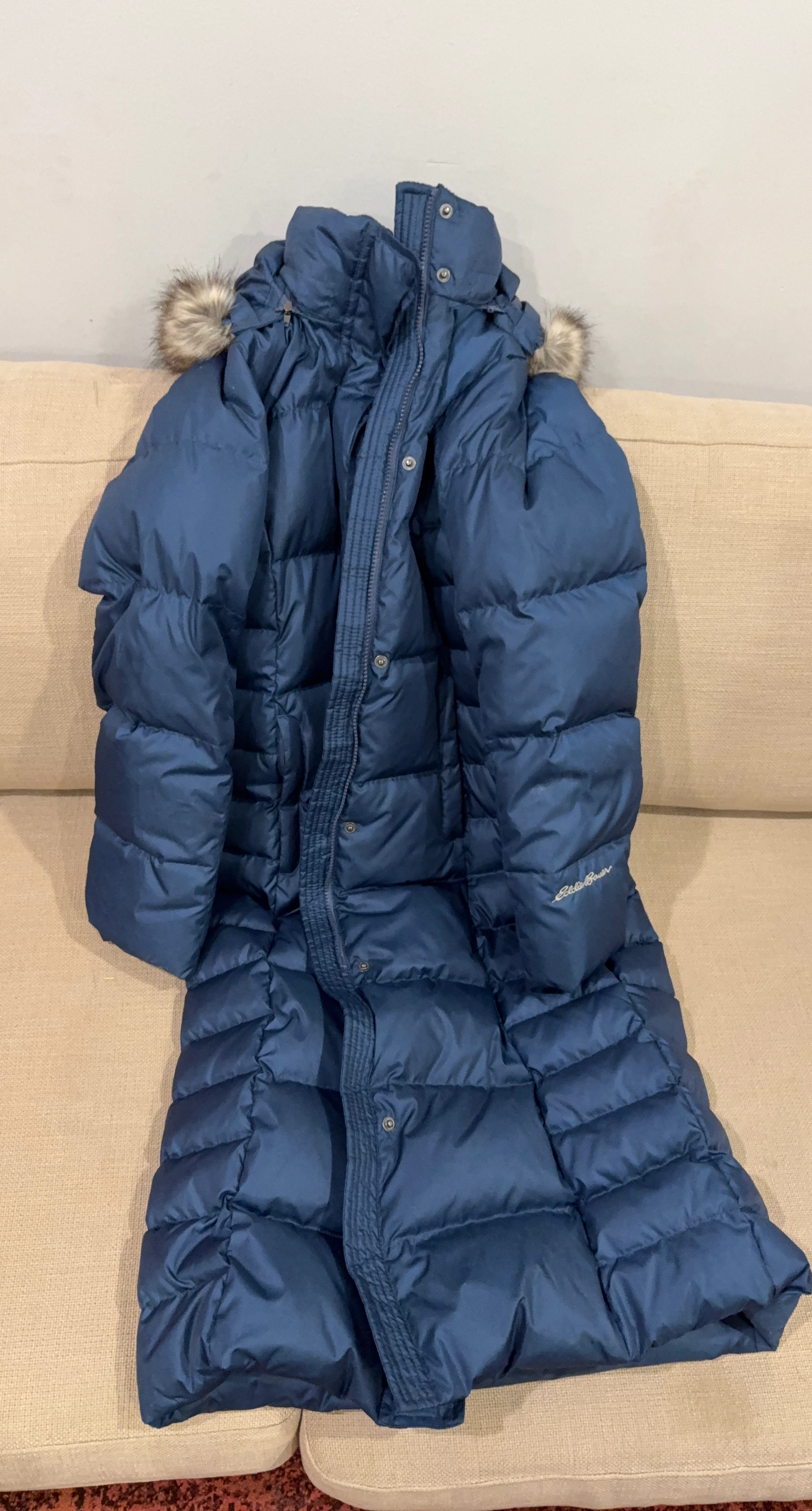 Eddie Bauer Down Puffer Coat with Fur-Trimmed Hood