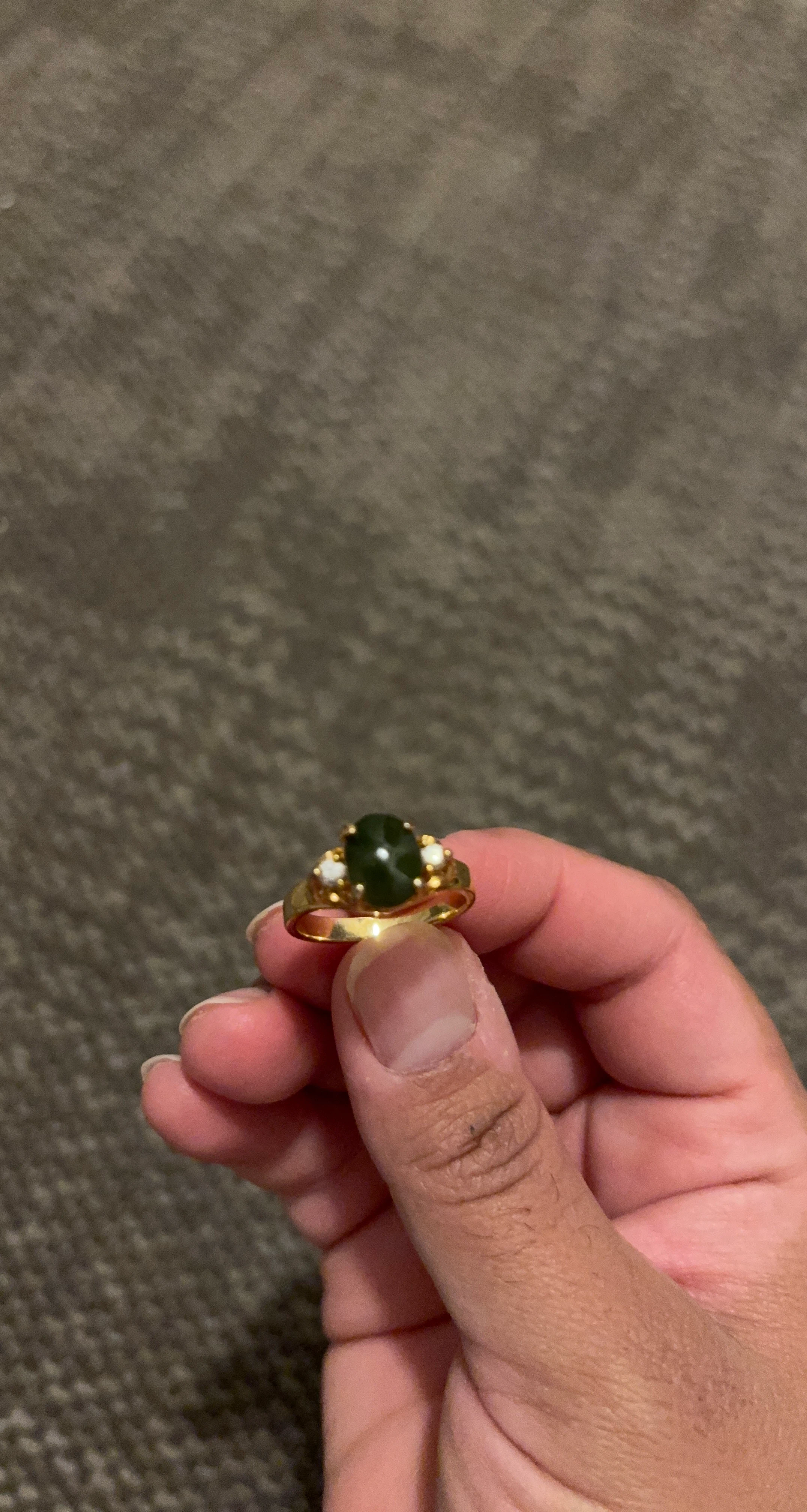 Gold Ring with Green Stone and White Accents