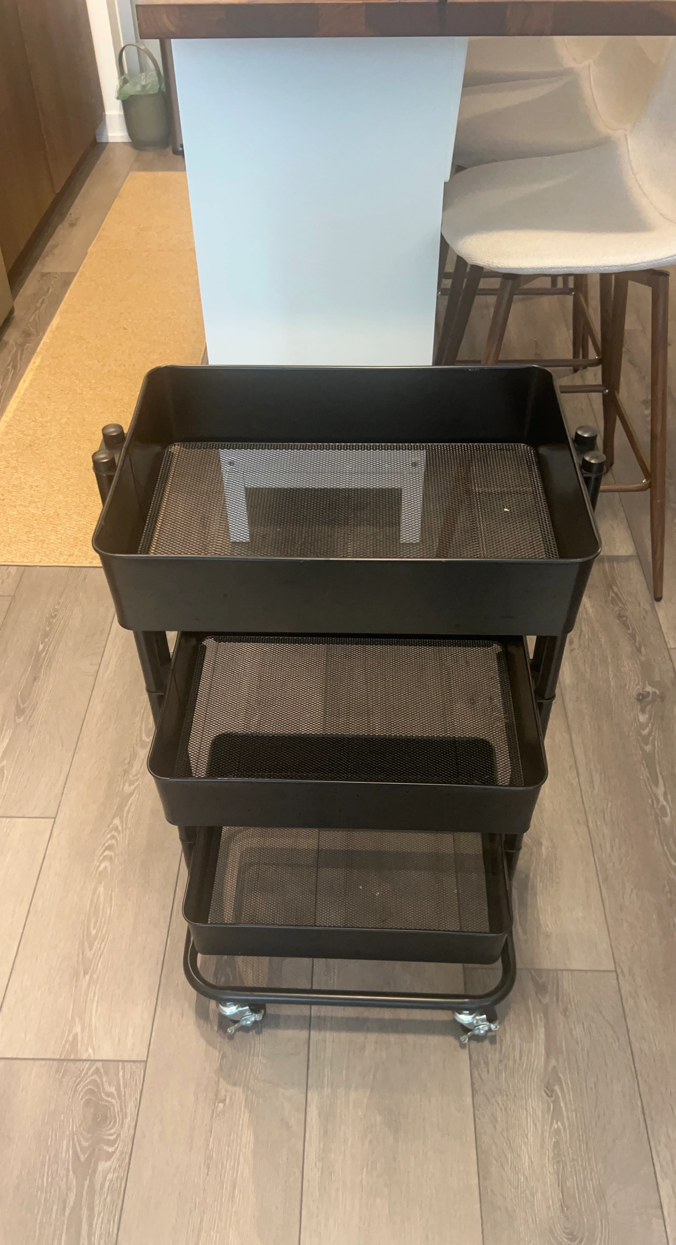 3-Tier Black Metal Rolling Cart