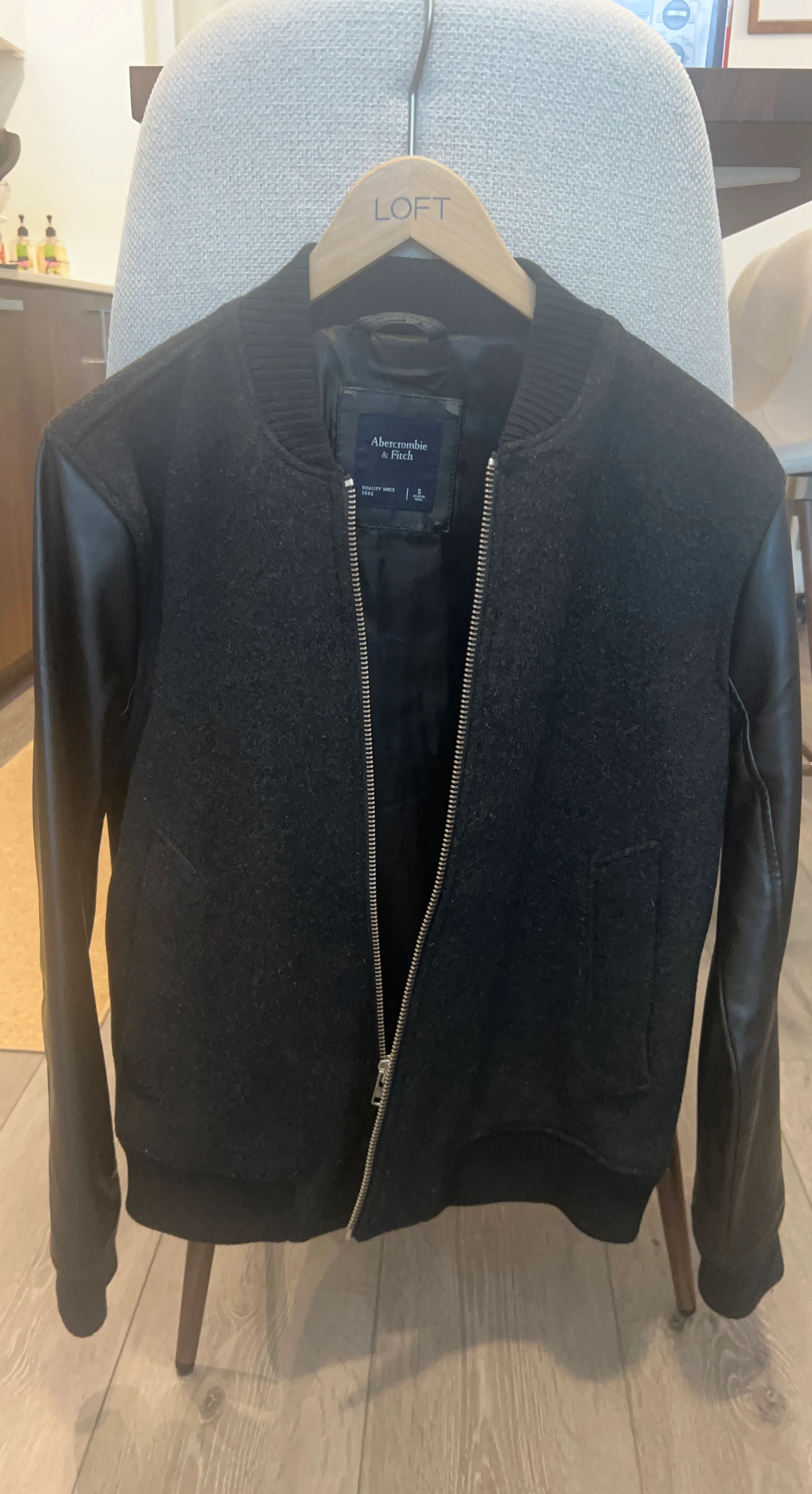 Abercrombie & Fitch Bomber Jacket with Faux Leather Sleeves