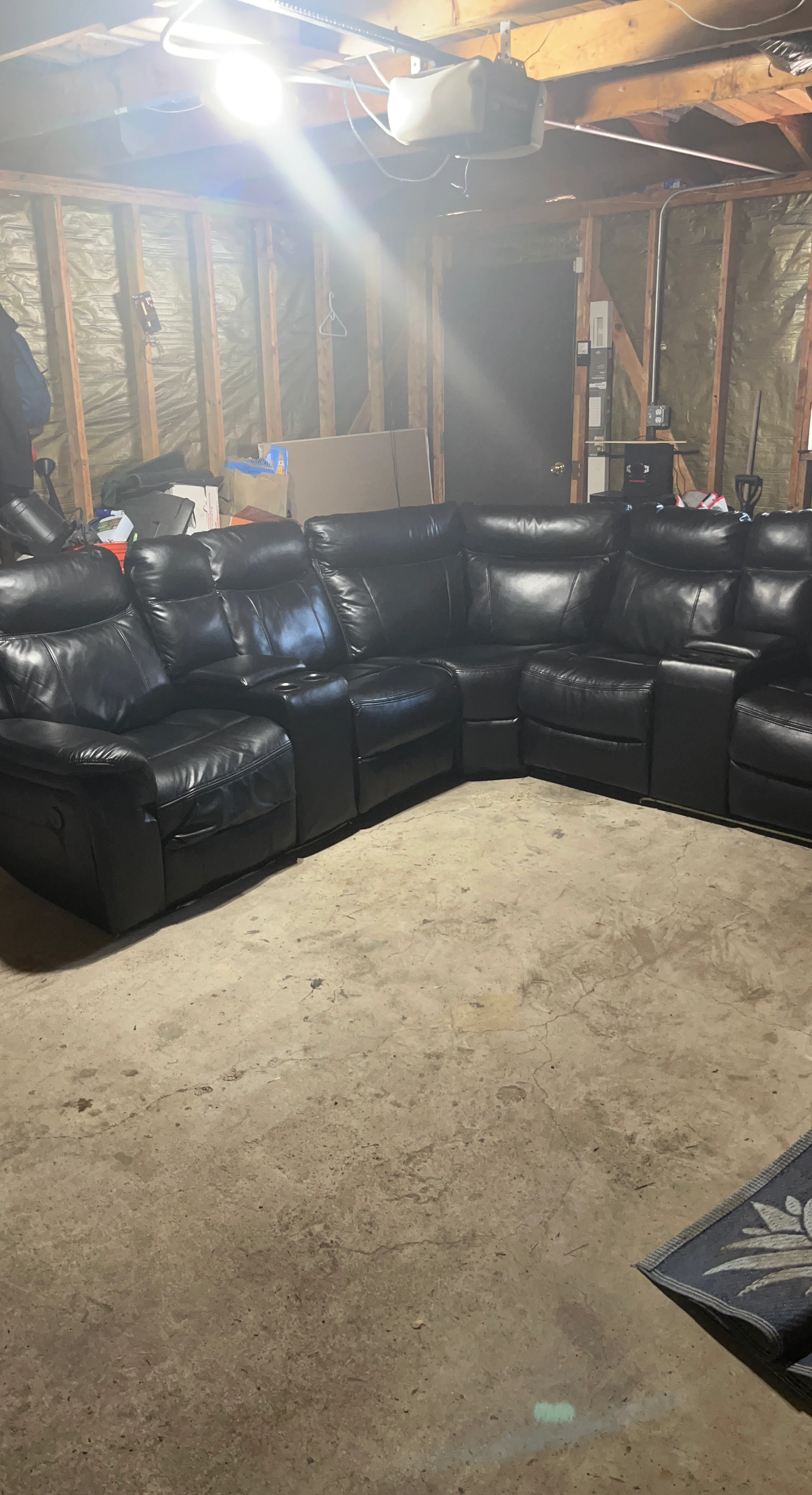 Black Leather Sectional Sofa with Recliners