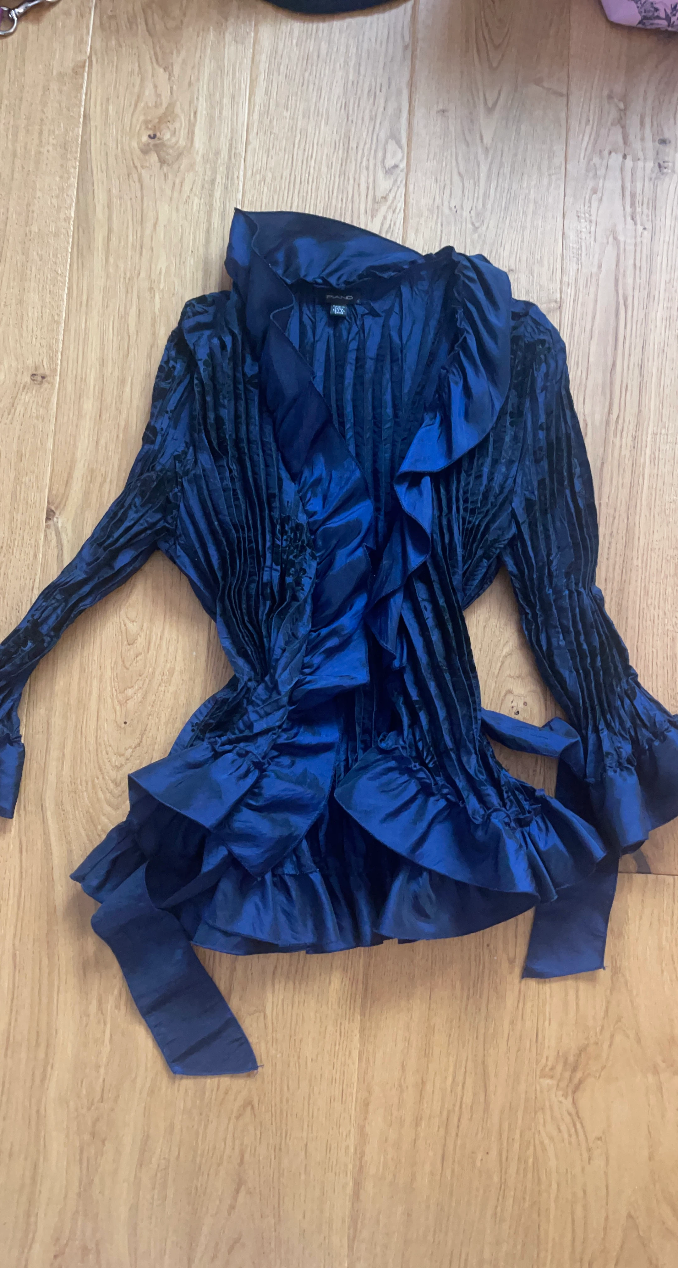 Whimsical Blue Pleated Ruffle Top
