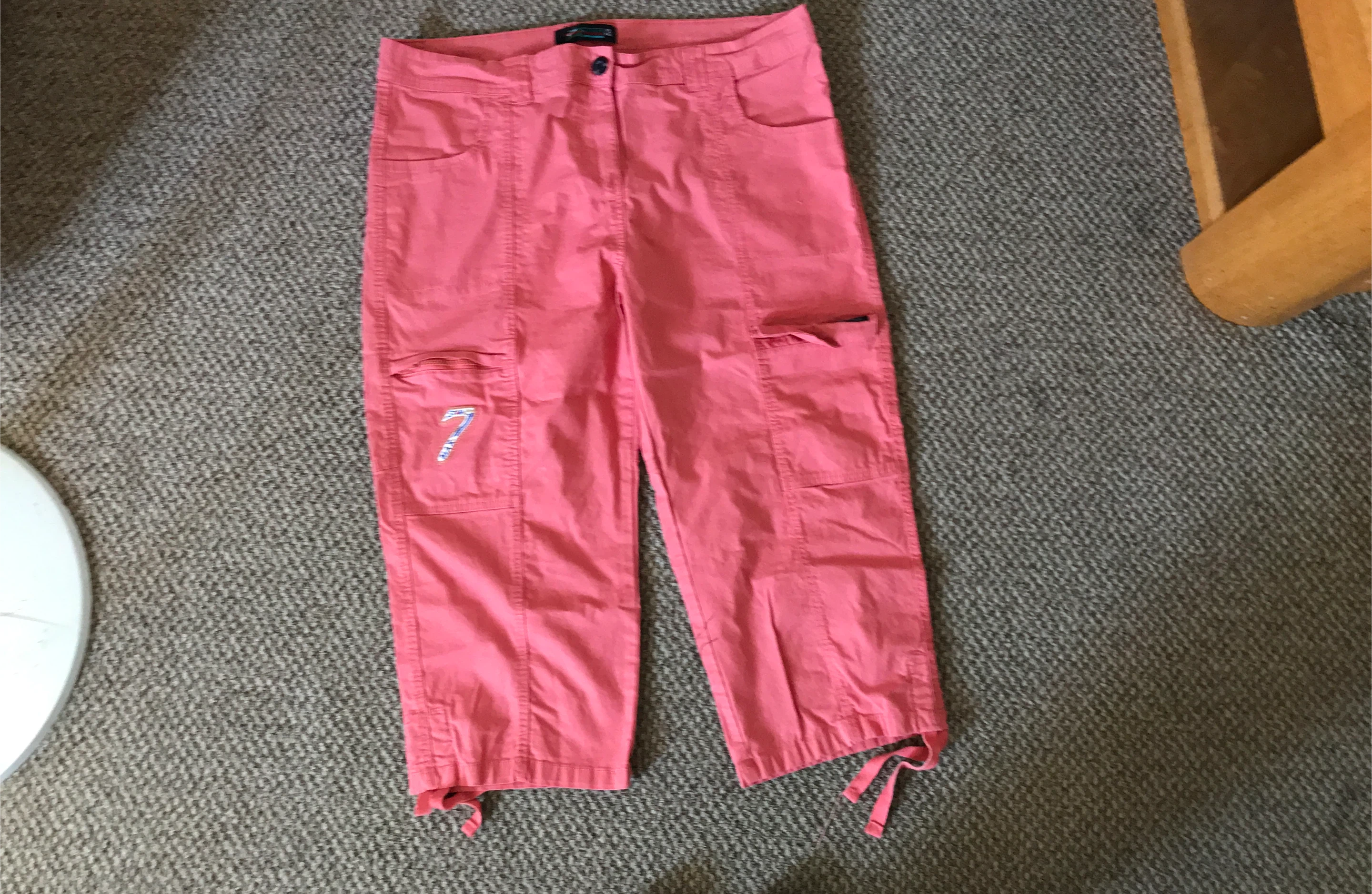 Pink Cargo Capris with '7' Embroidered