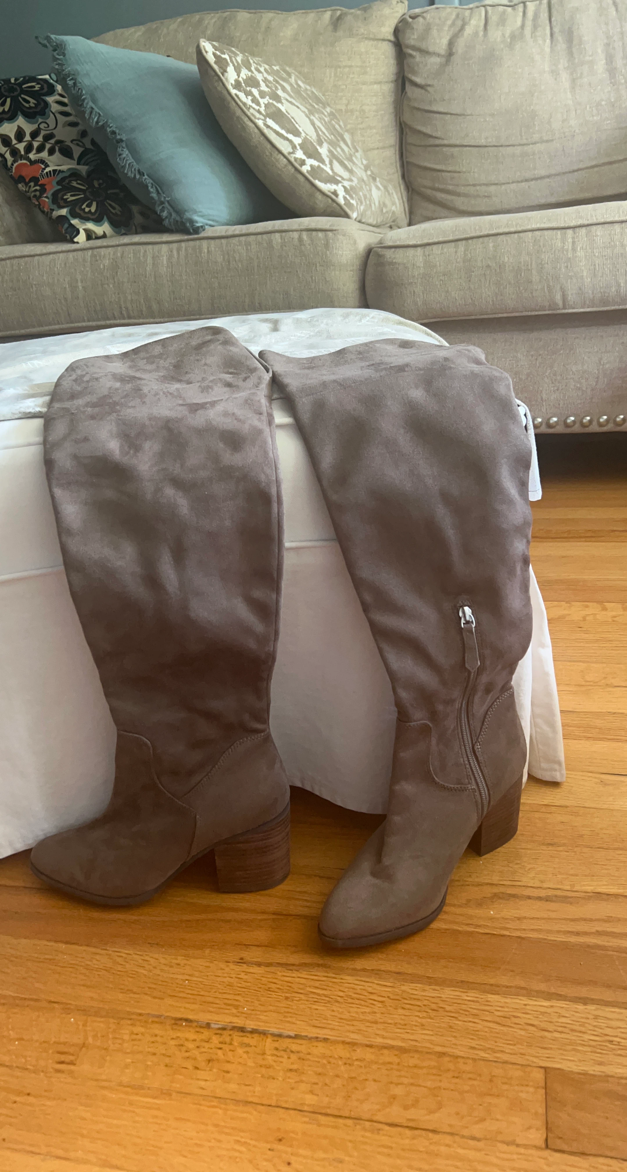 Gray Suede Over-the-Knee Boots