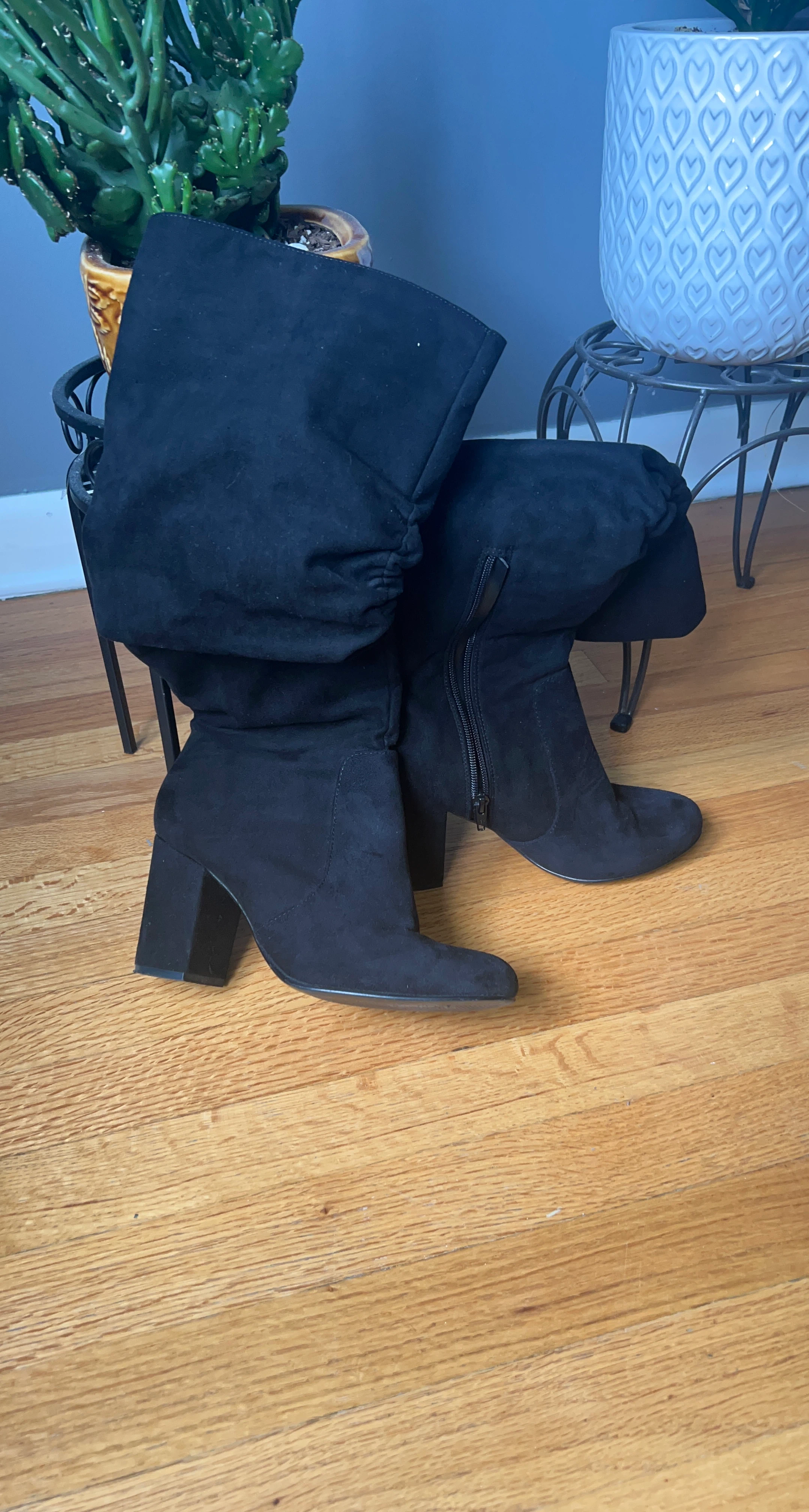 Black Suede Block Heel Boots