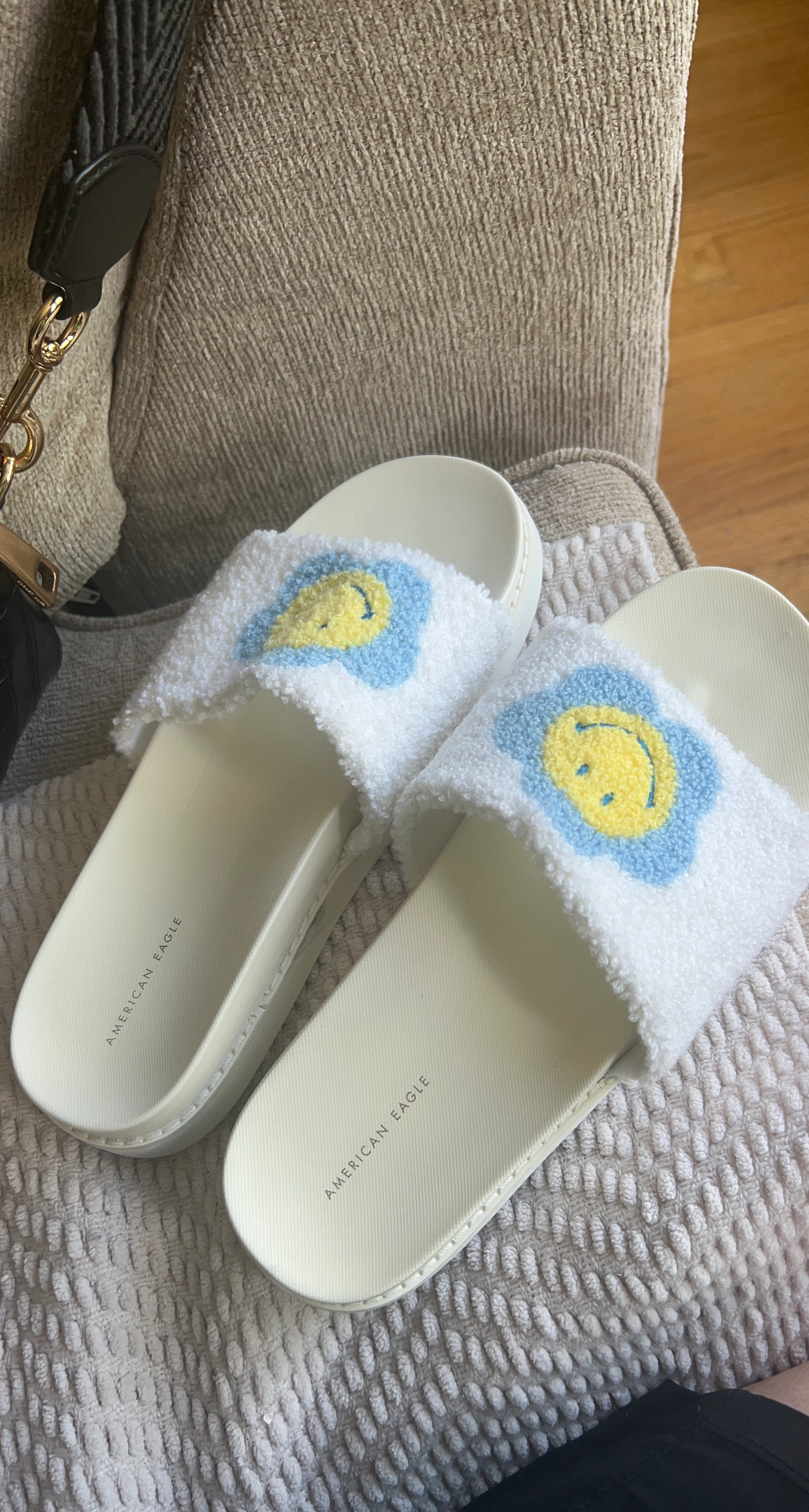 American Eagle Slippers with Smiley Face Detail