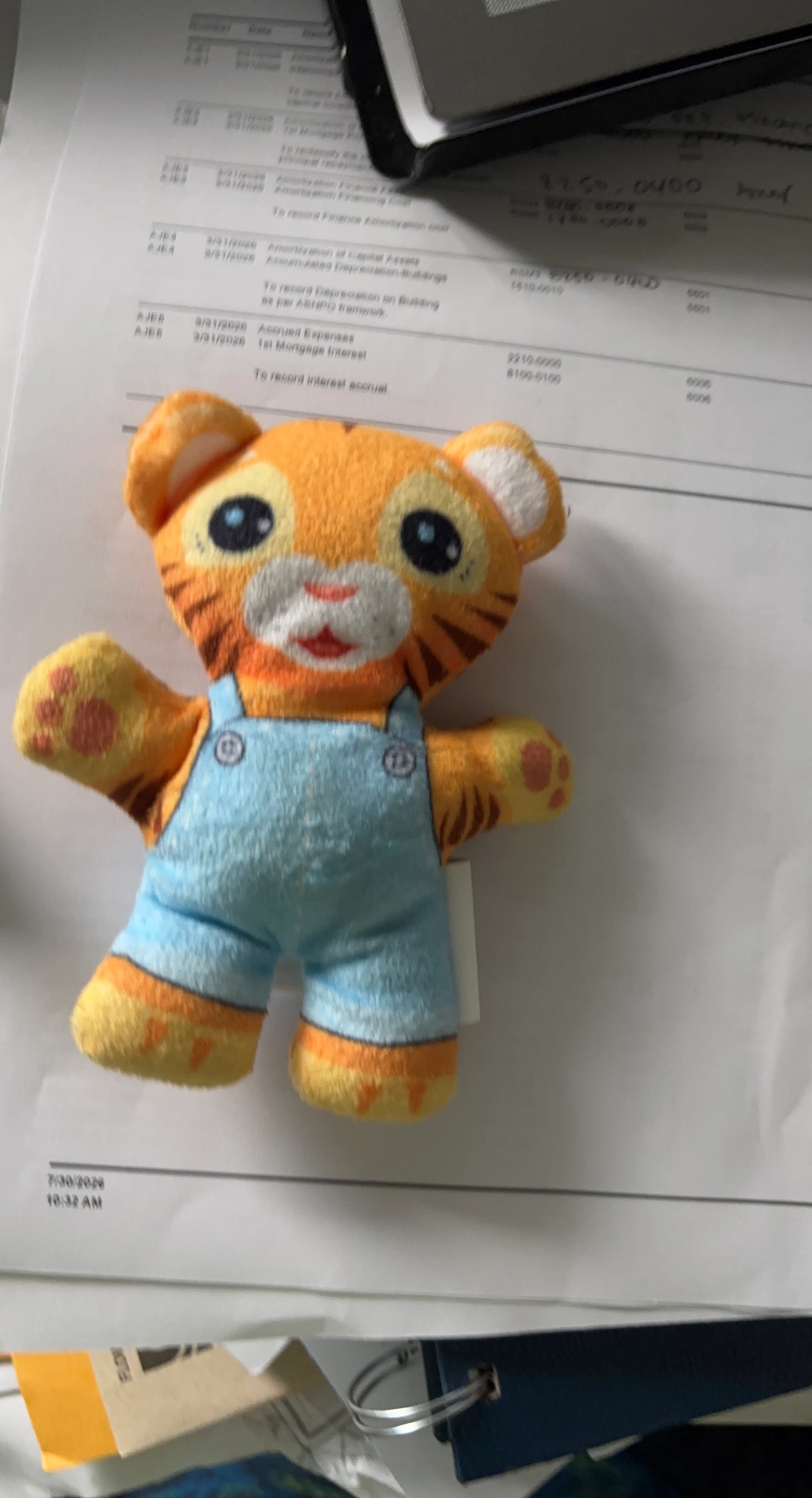 Orange Tiger Plush Toy in Blue Overalls