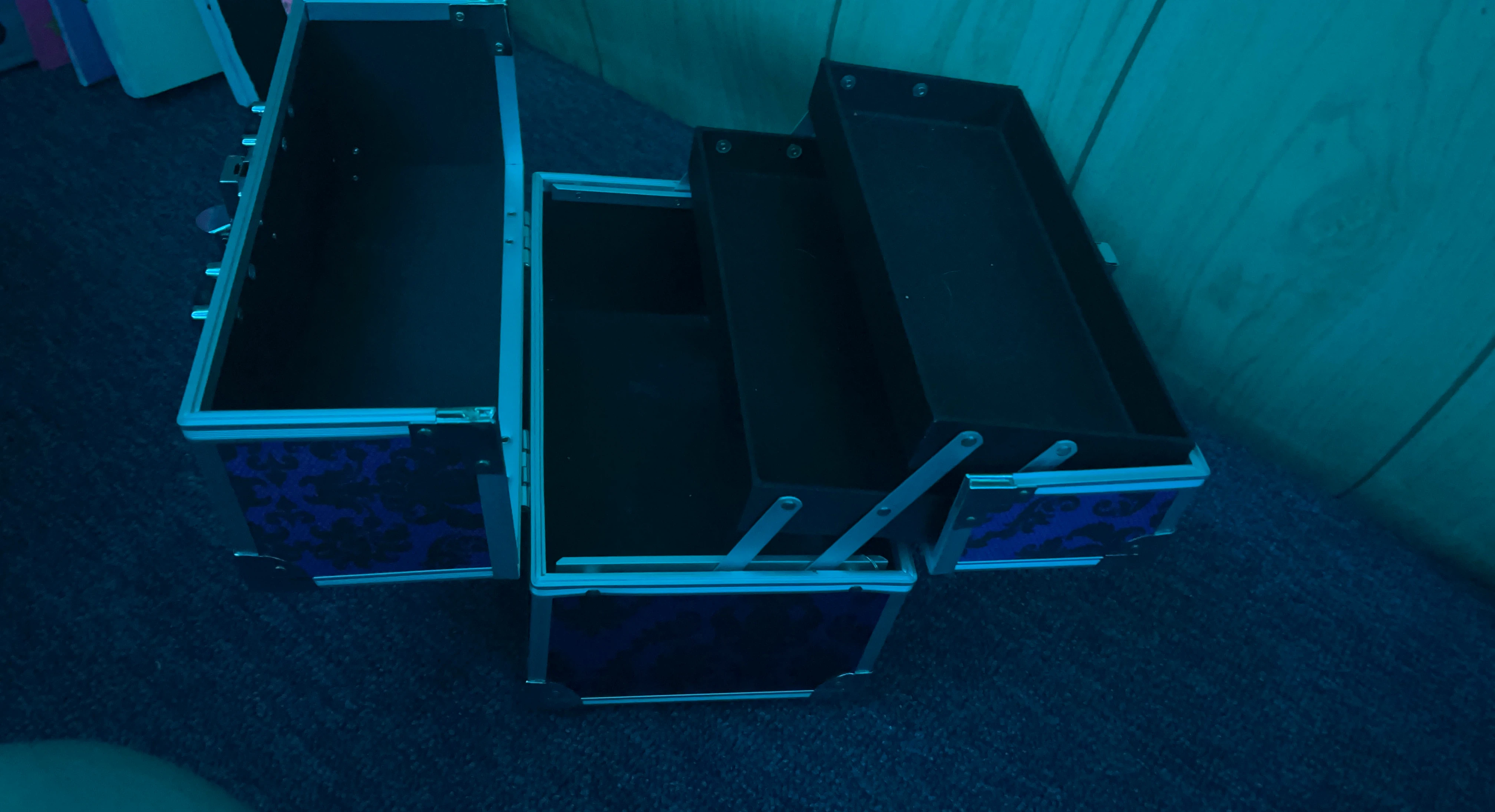 Purple Damask Makeup Train Case