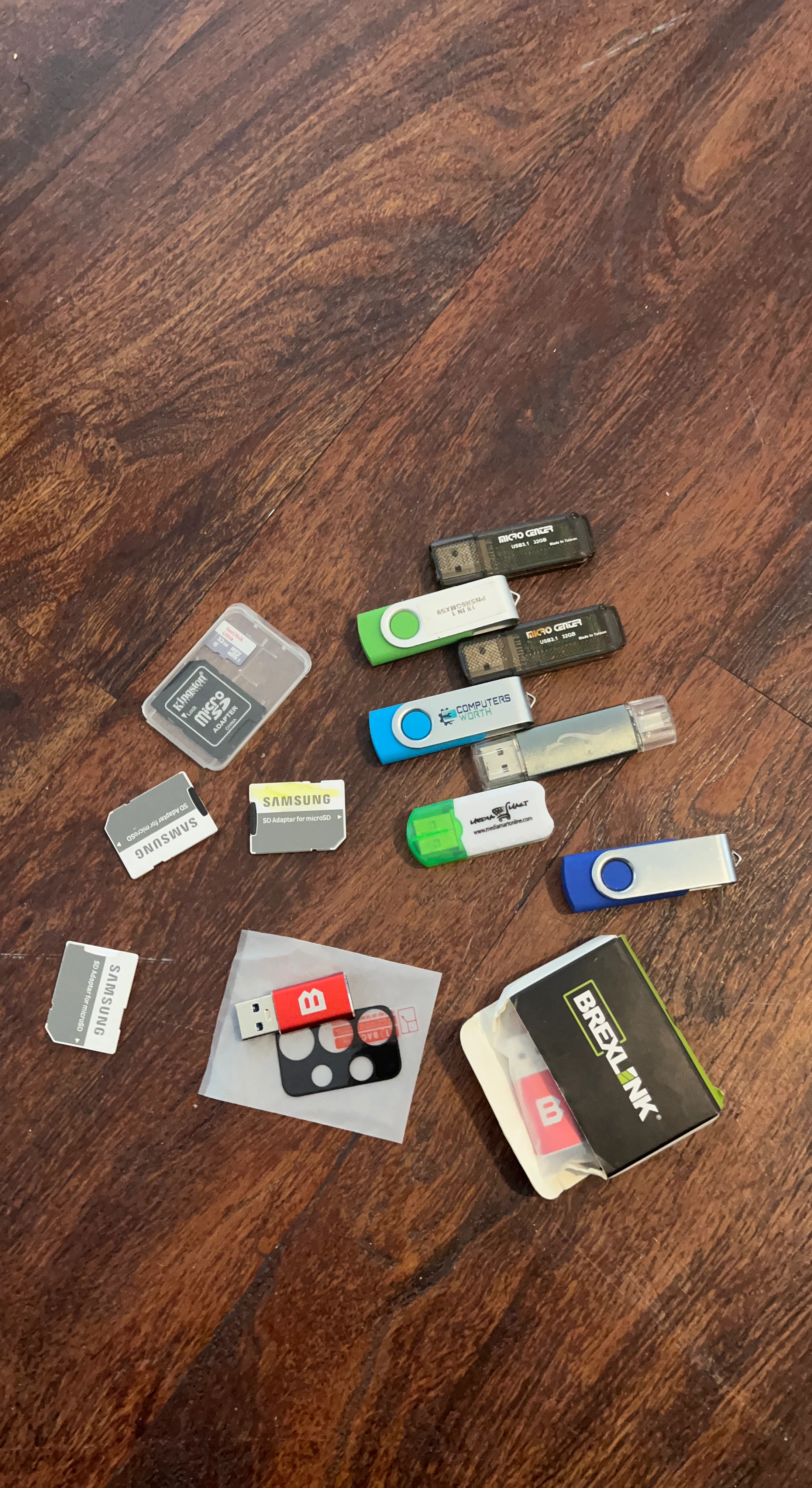 Lot of USB Drives, SD Cards, and Adapters