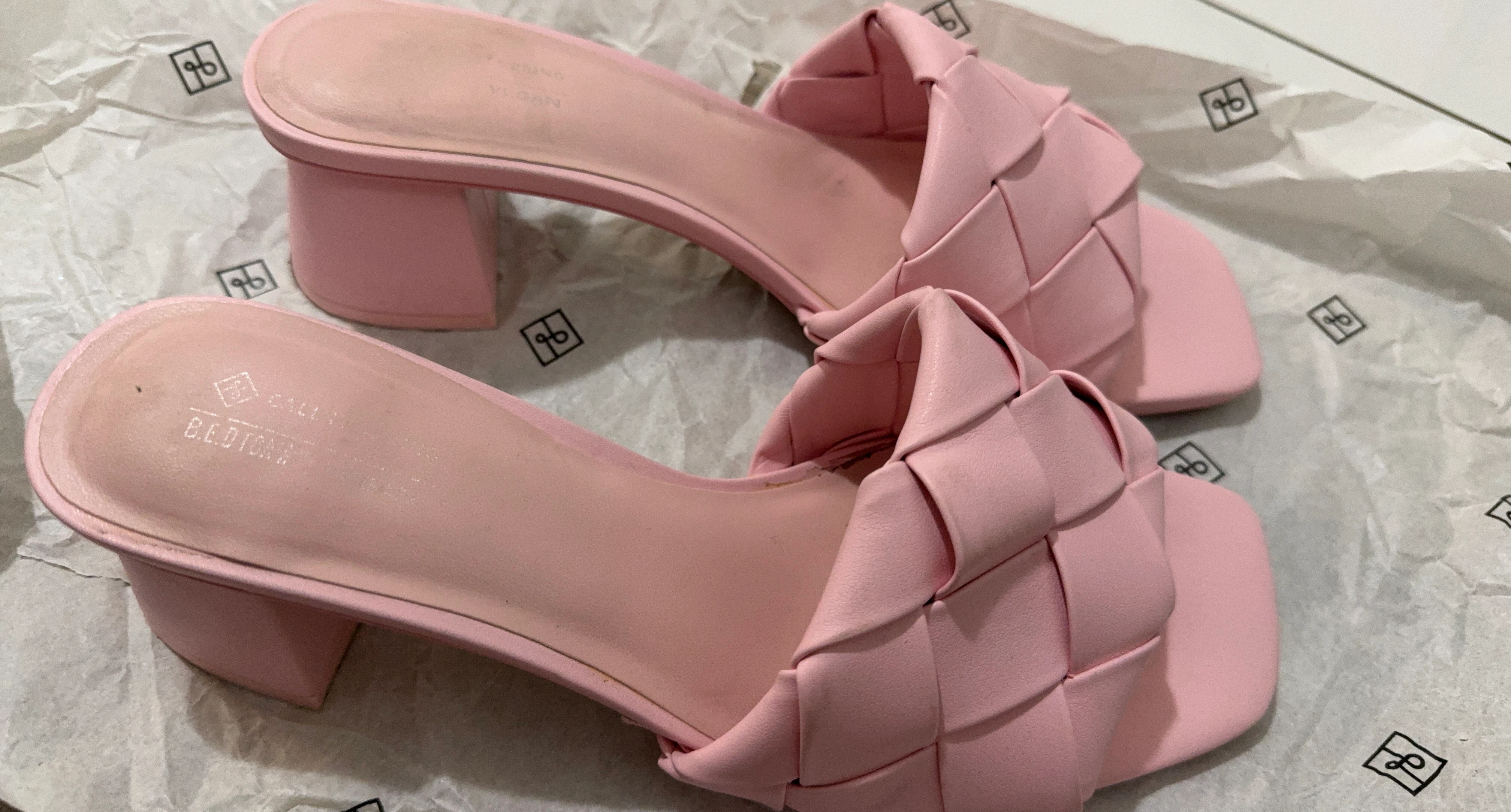 Call It Springs Pink Woven Block Heel Sandals