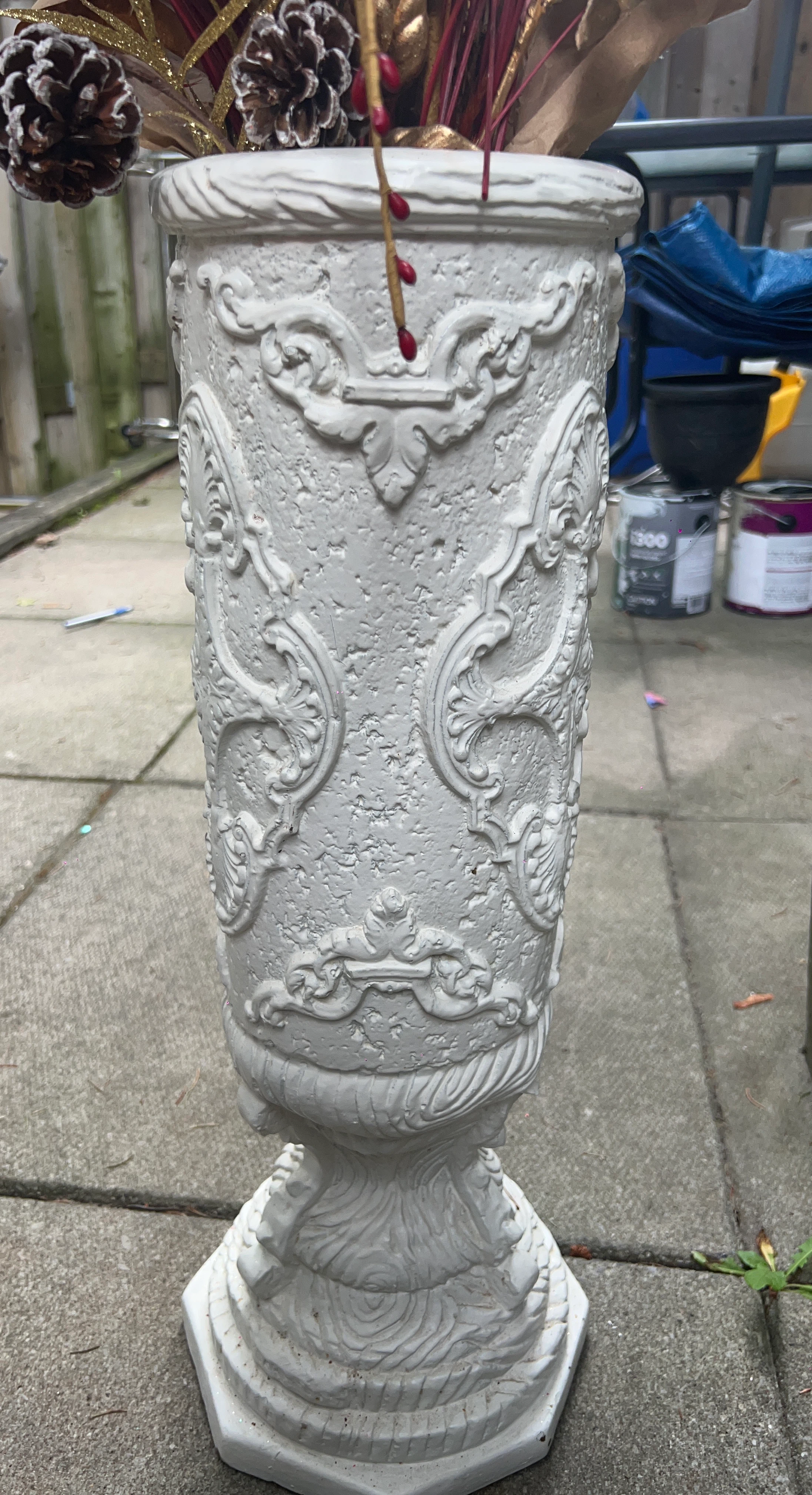 Ornate White Ceramic Vase
