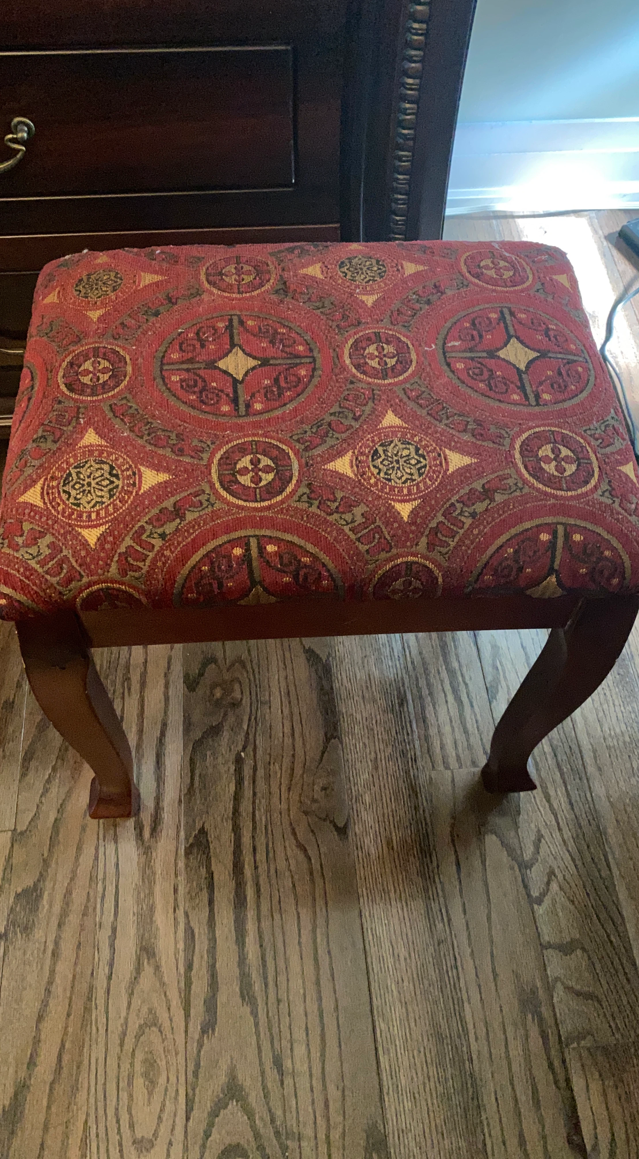 Upholstered Ottoman Footstool with Ornate Pattern