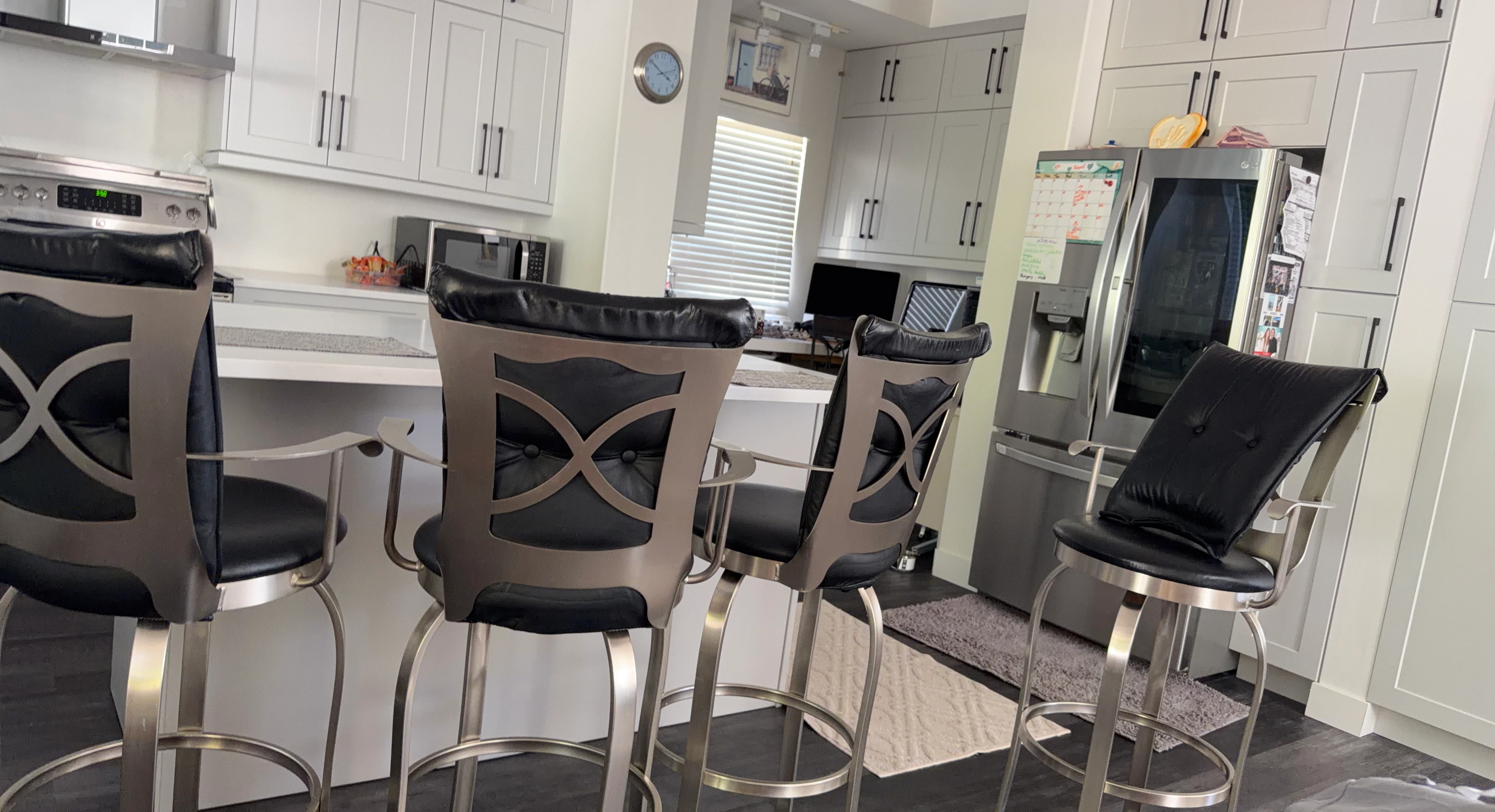 Set of 4 Black Leather Swivel Bar Stools