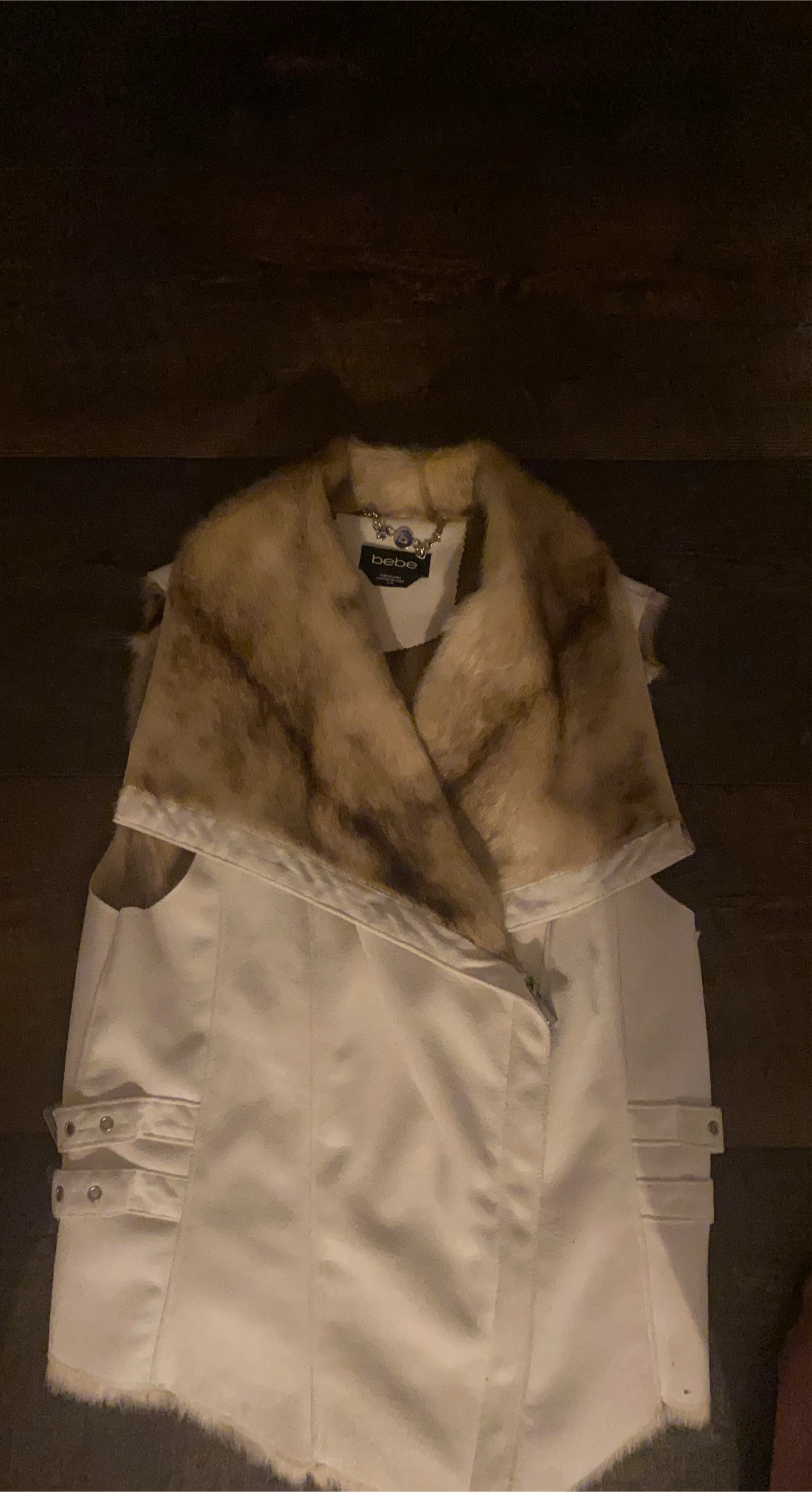 Bebe White Faux Fur Trim Vest