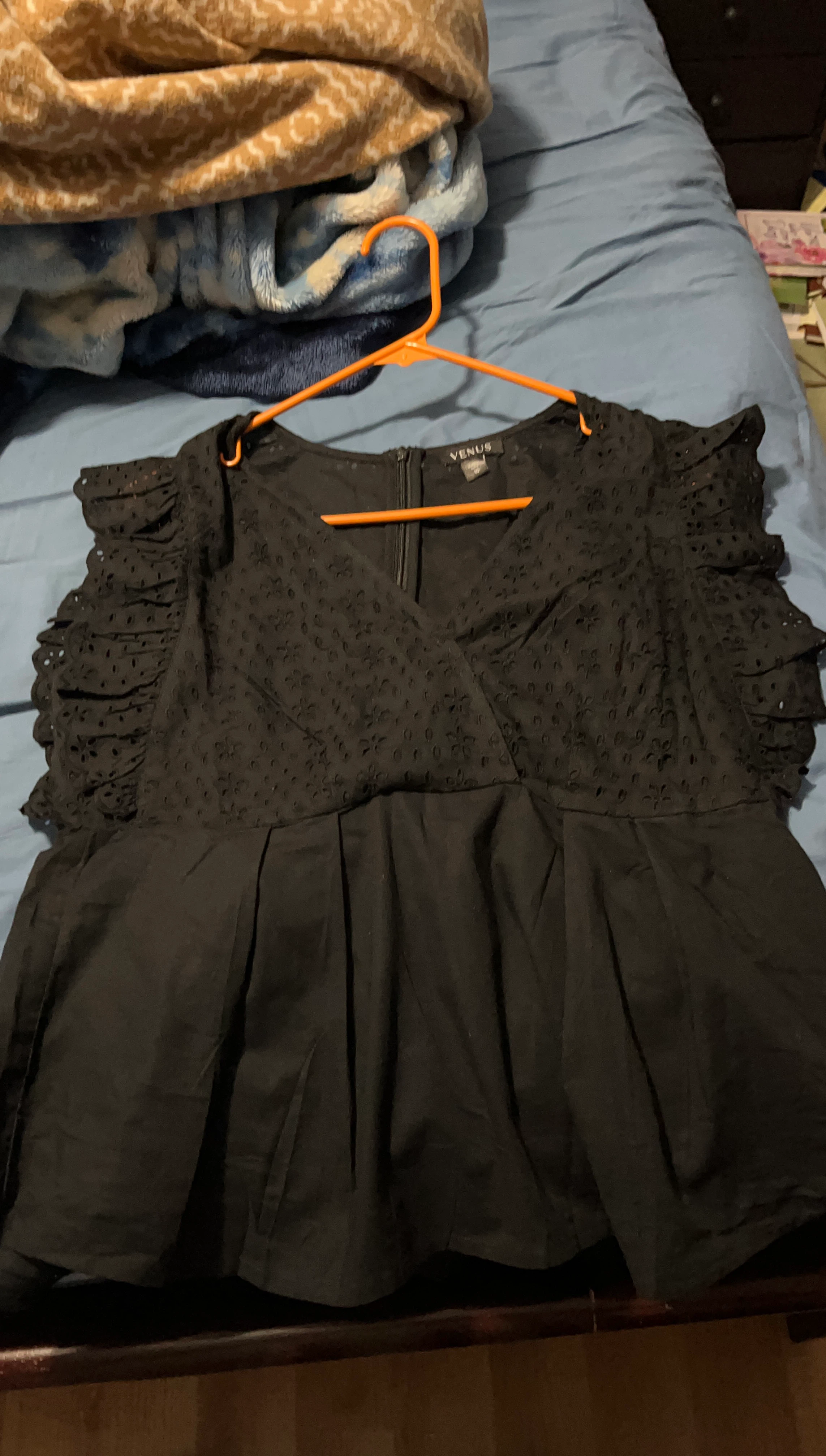 Venus Black Eyelet Flutter Sleeve Peplum Top