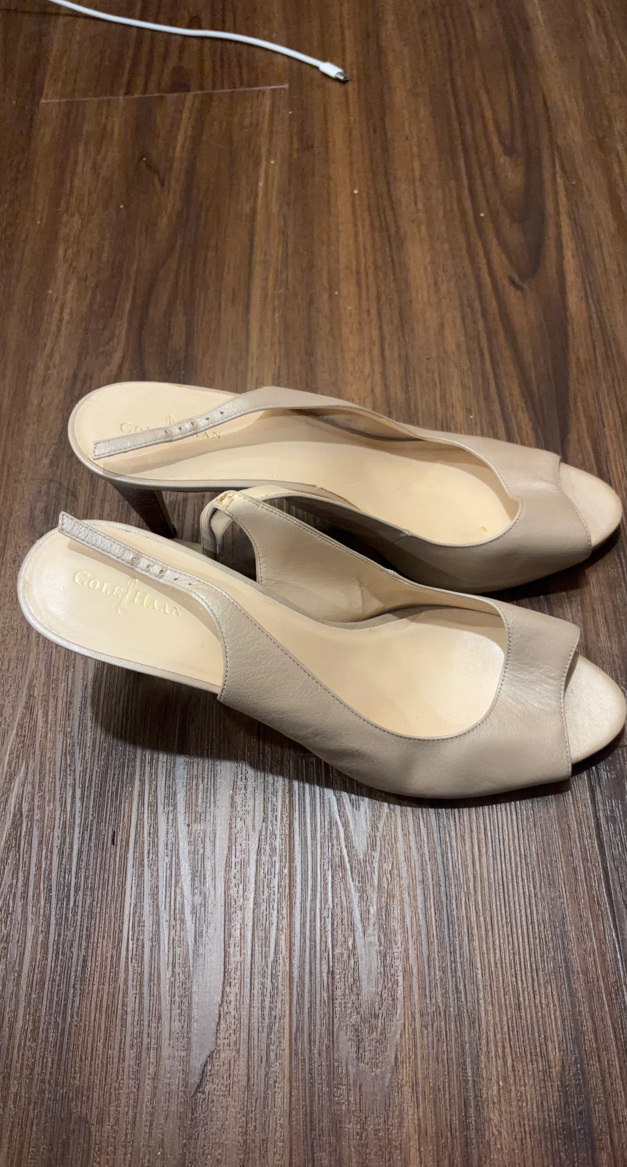 Cole Haan Beige Peep-Toe Slingback Heels