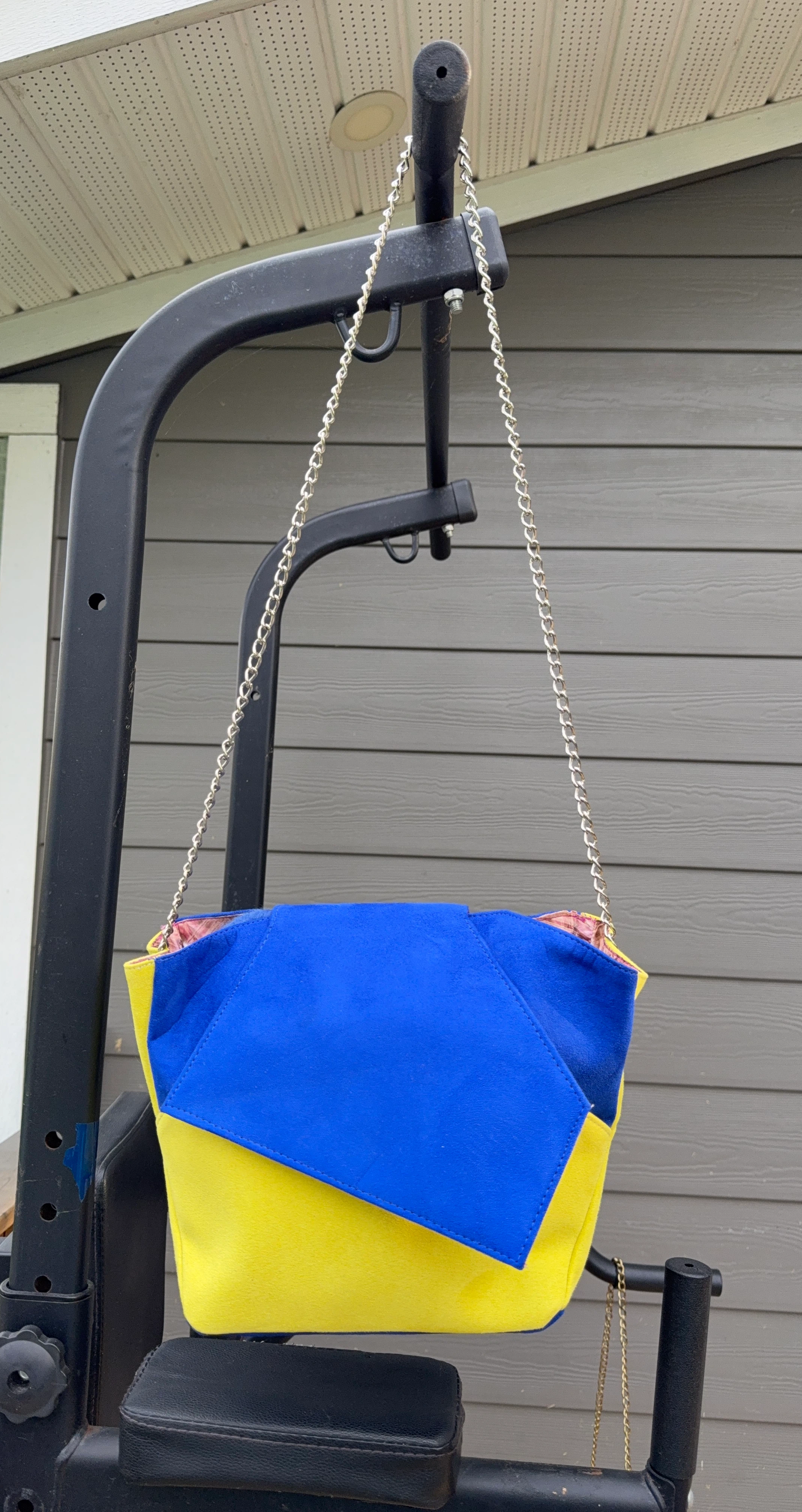 Blue and Yellow Suede Handbag