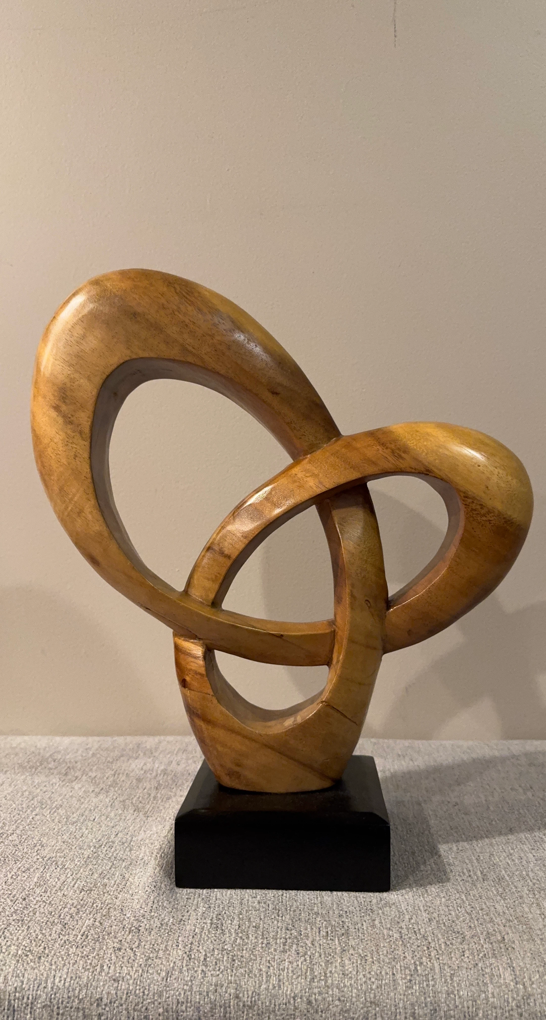 Wooden Abstract Sculpture with Black Base