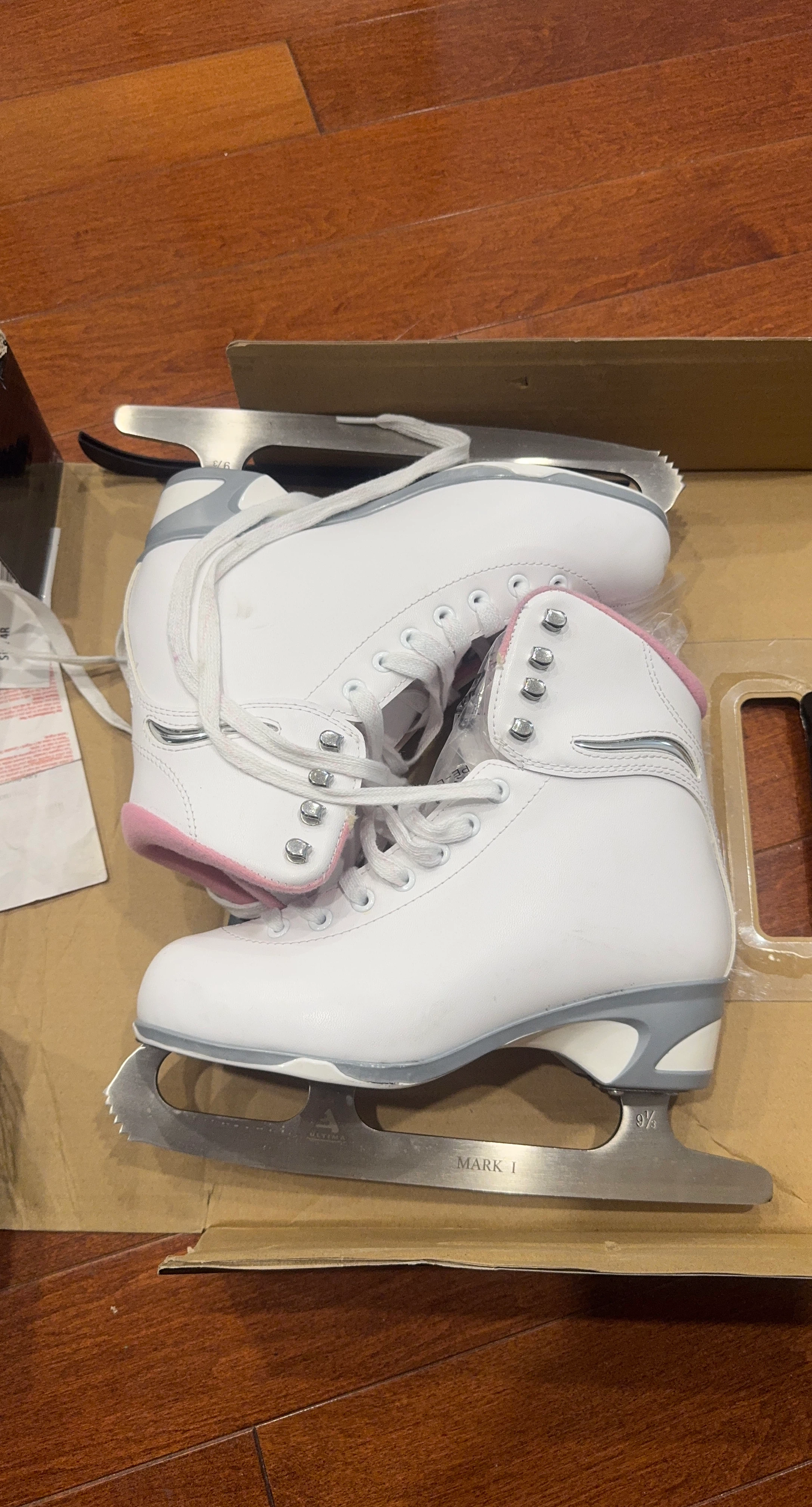 White Ice Skates with Pink Accents - Size 6