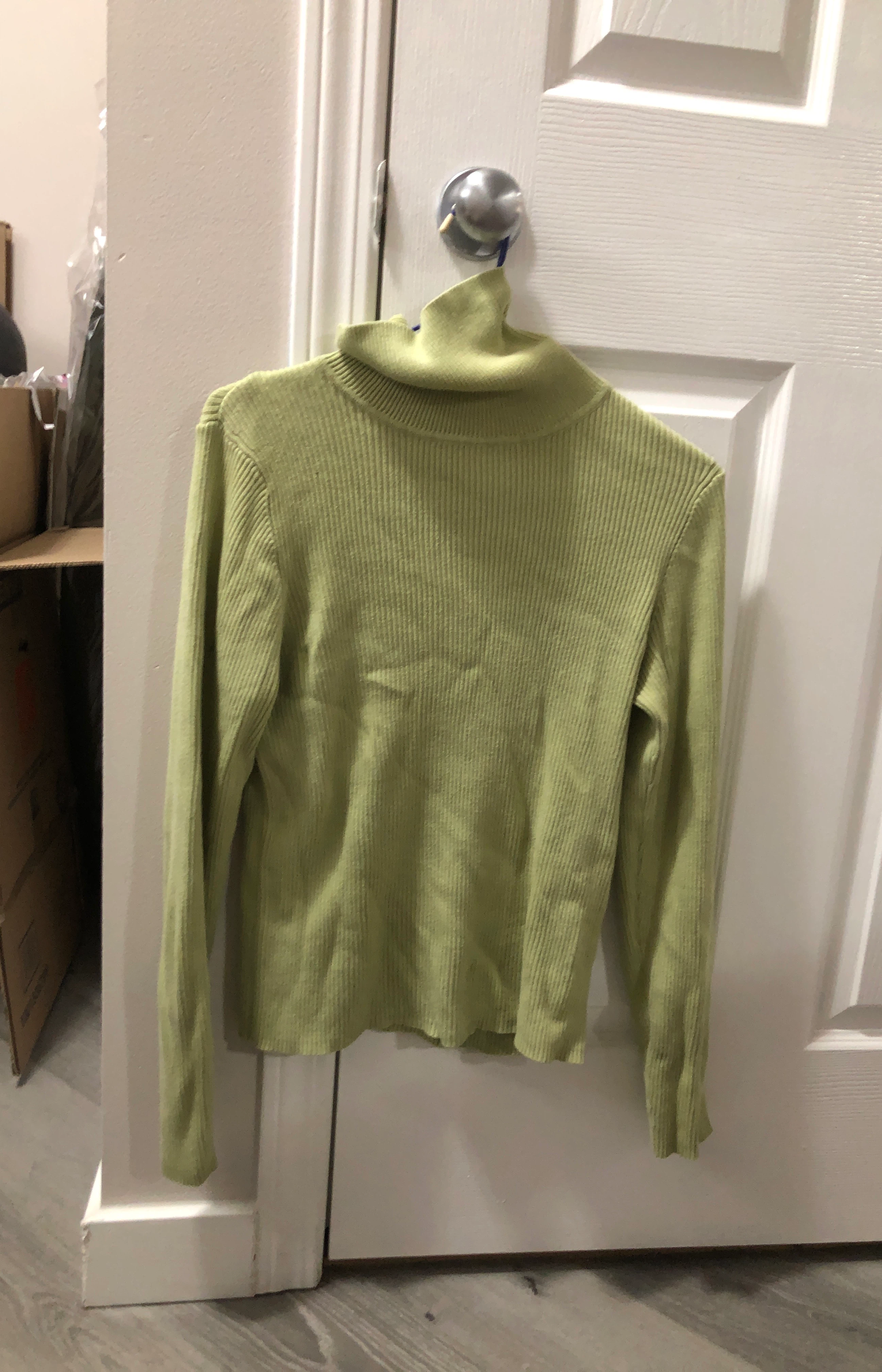 Light Green Ribbed Turtleneck Sweater