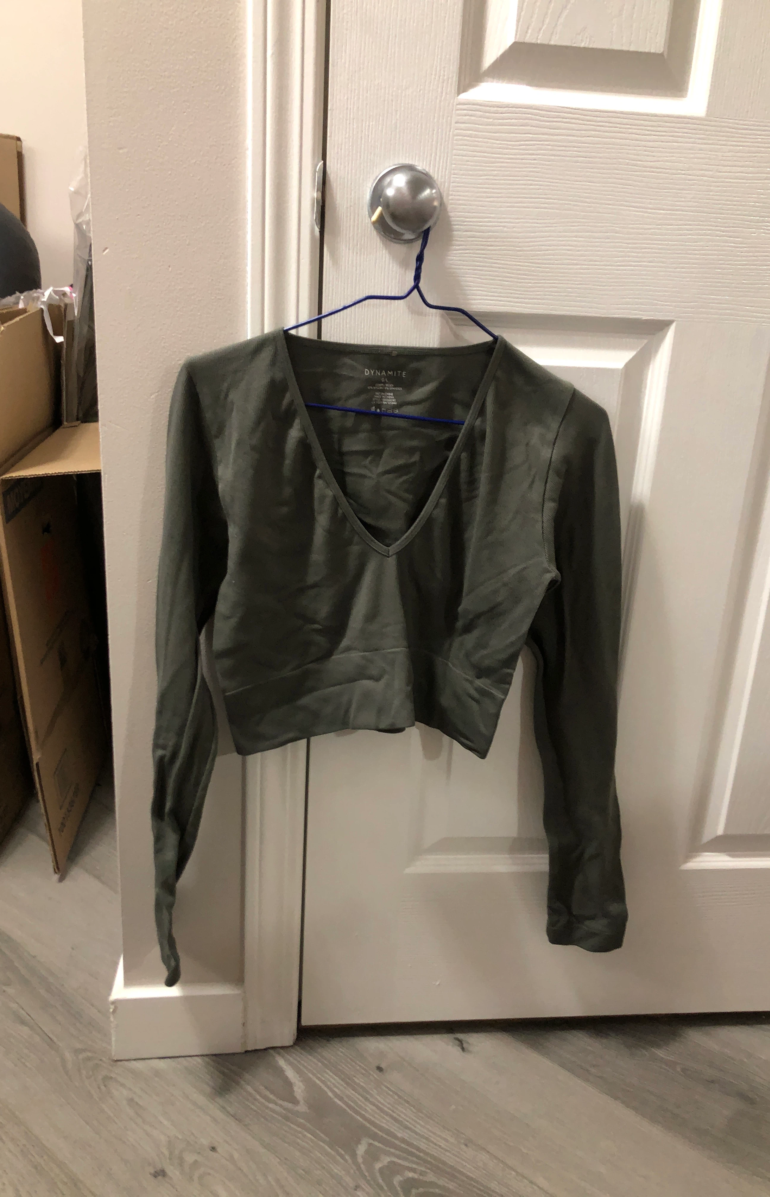 Dynamite Long Sleeve Crop Top - Olive Green