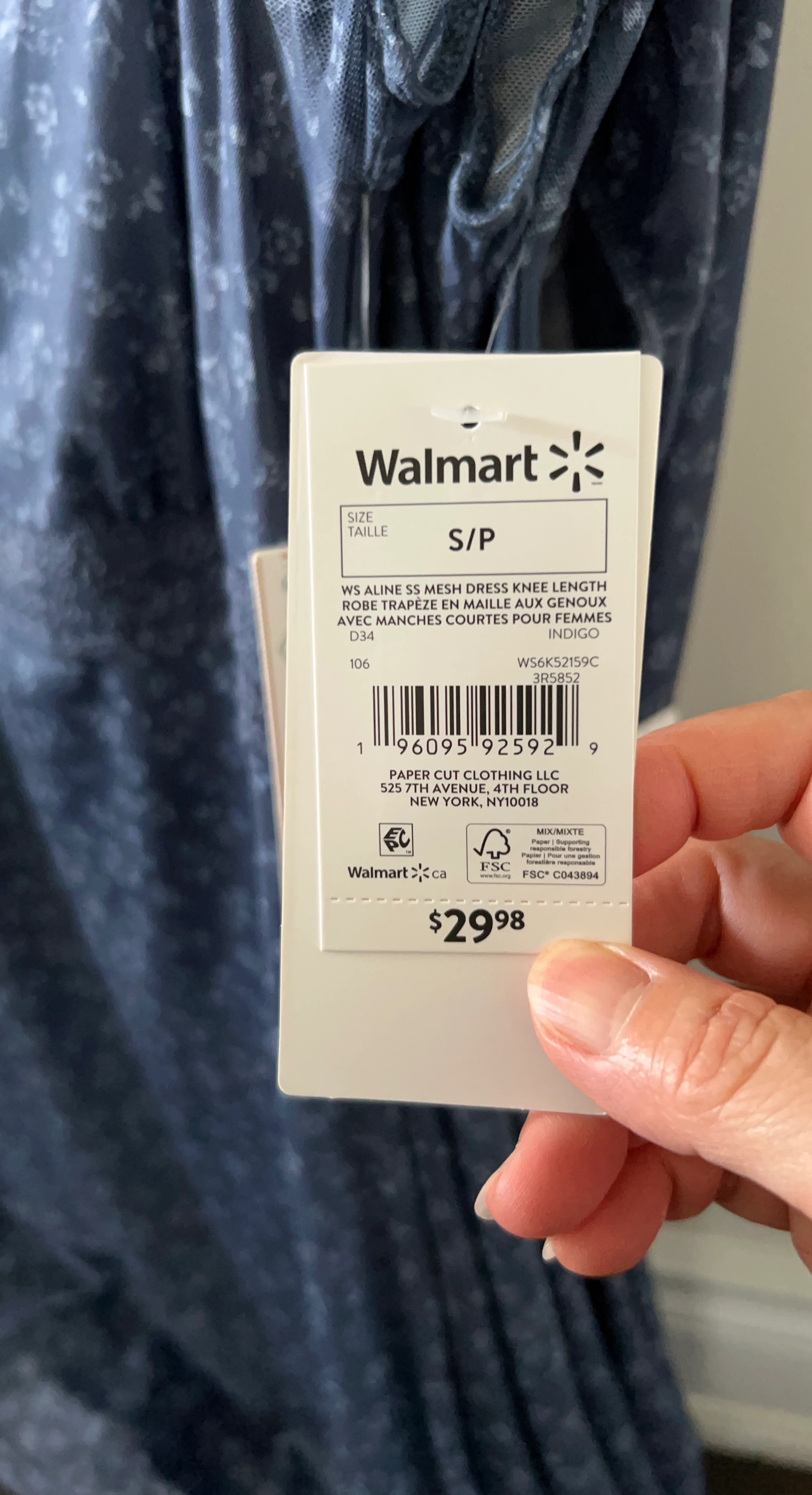 Walmart A-line SS Mesh Dress Knee Length Indigo S/P