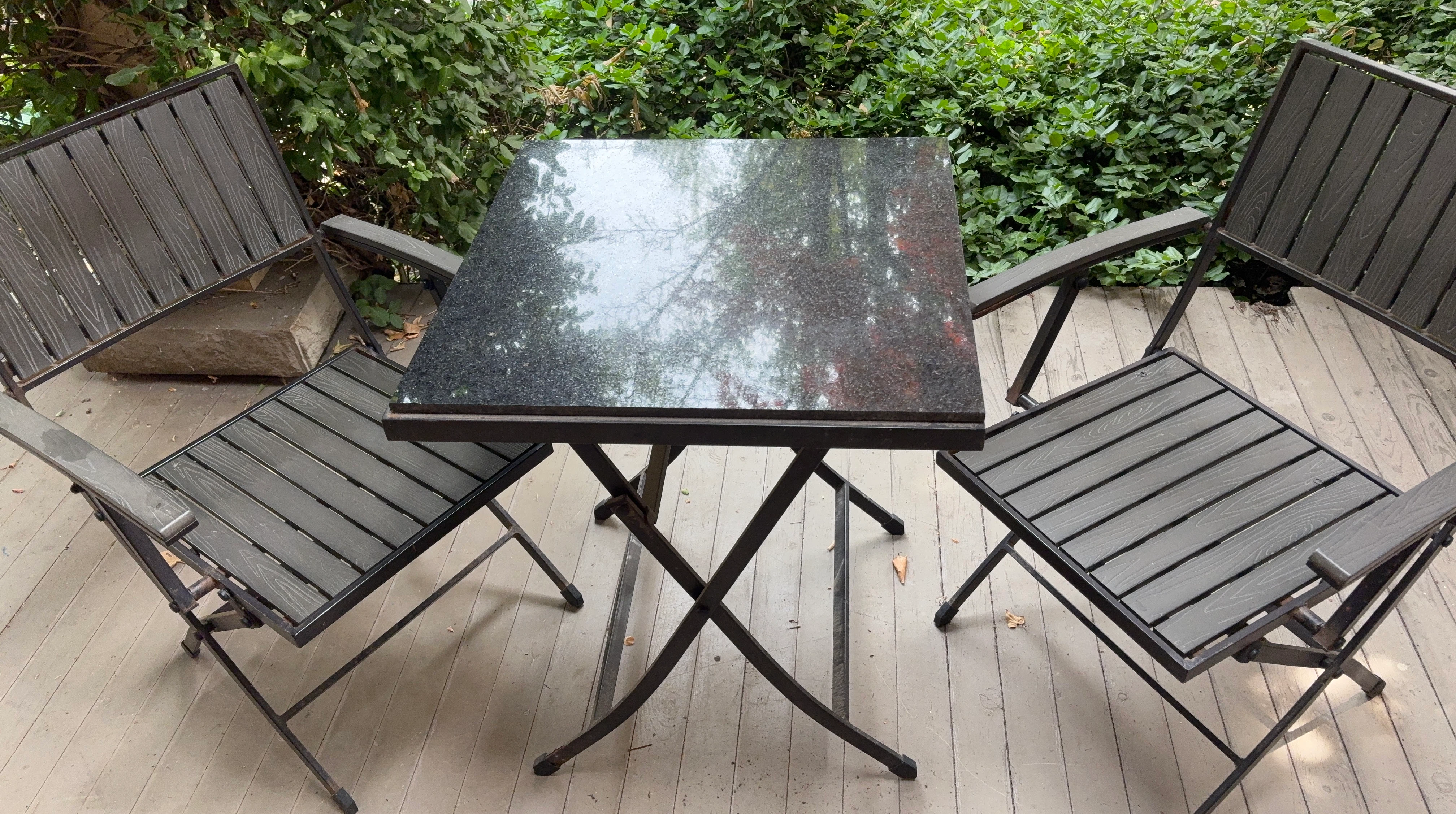 Patio Bistro Set with Custom Granite Top & 2 Folding Chairs - photo 2