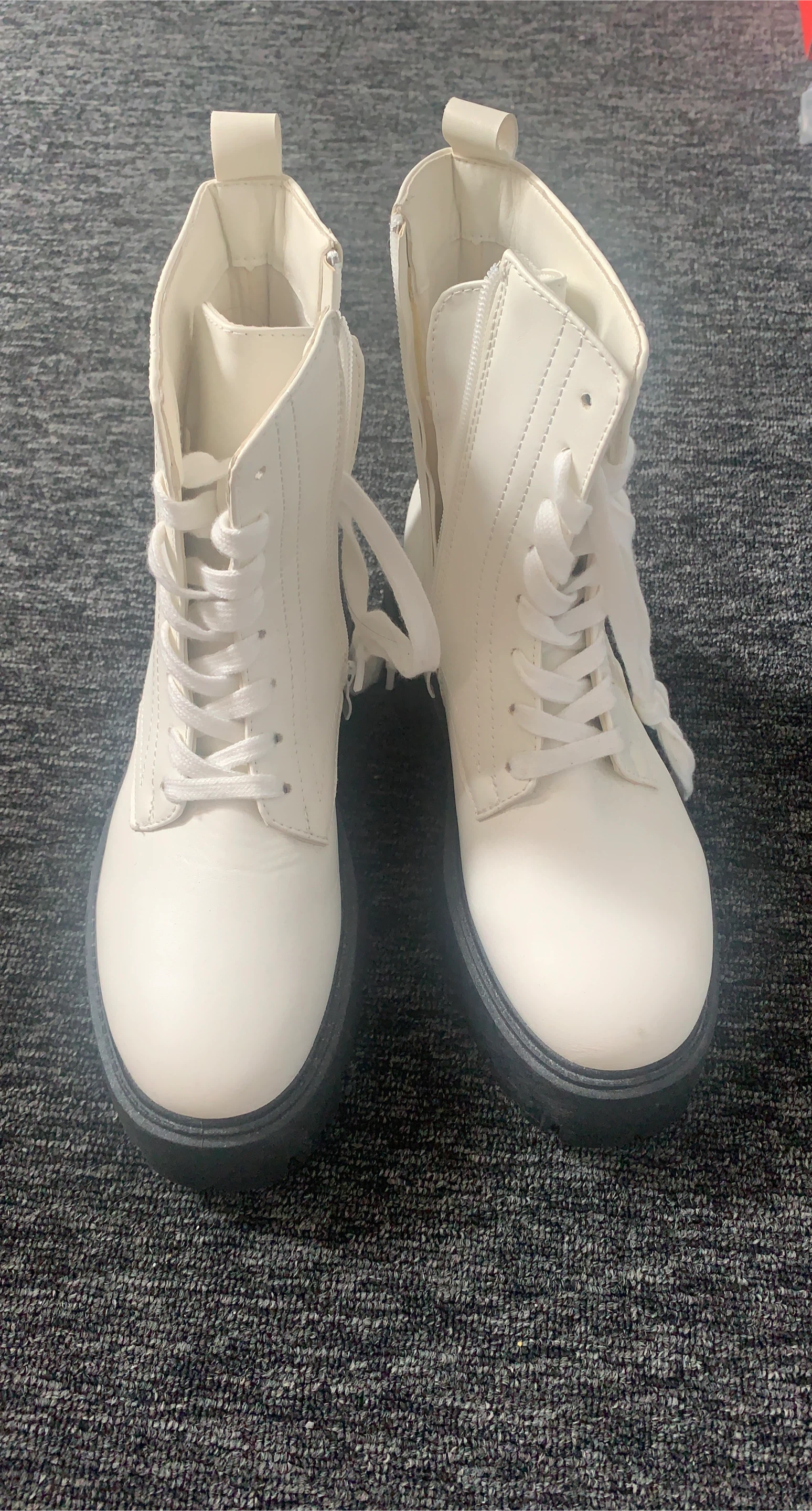 White Combat Boots with Chunky Soles