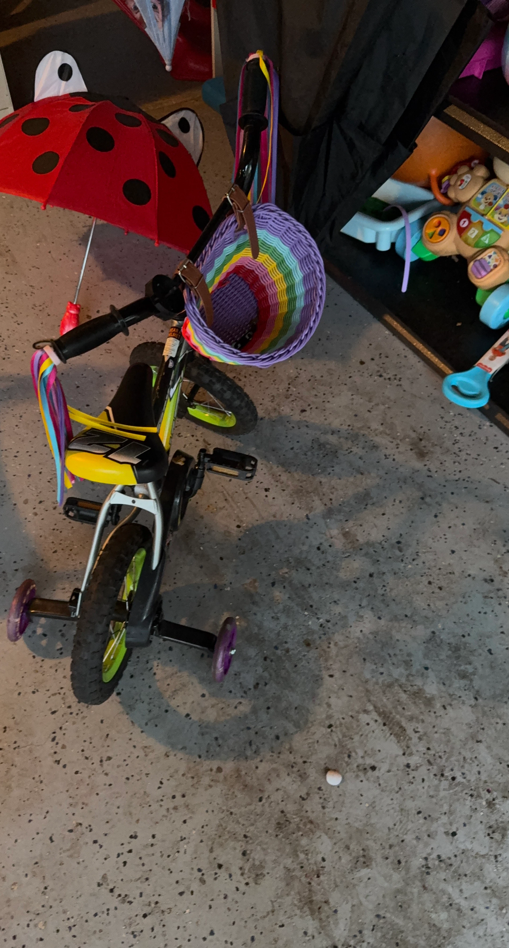 Kids Training Bike with Ladybug Umbrella and Rainbow Basket
