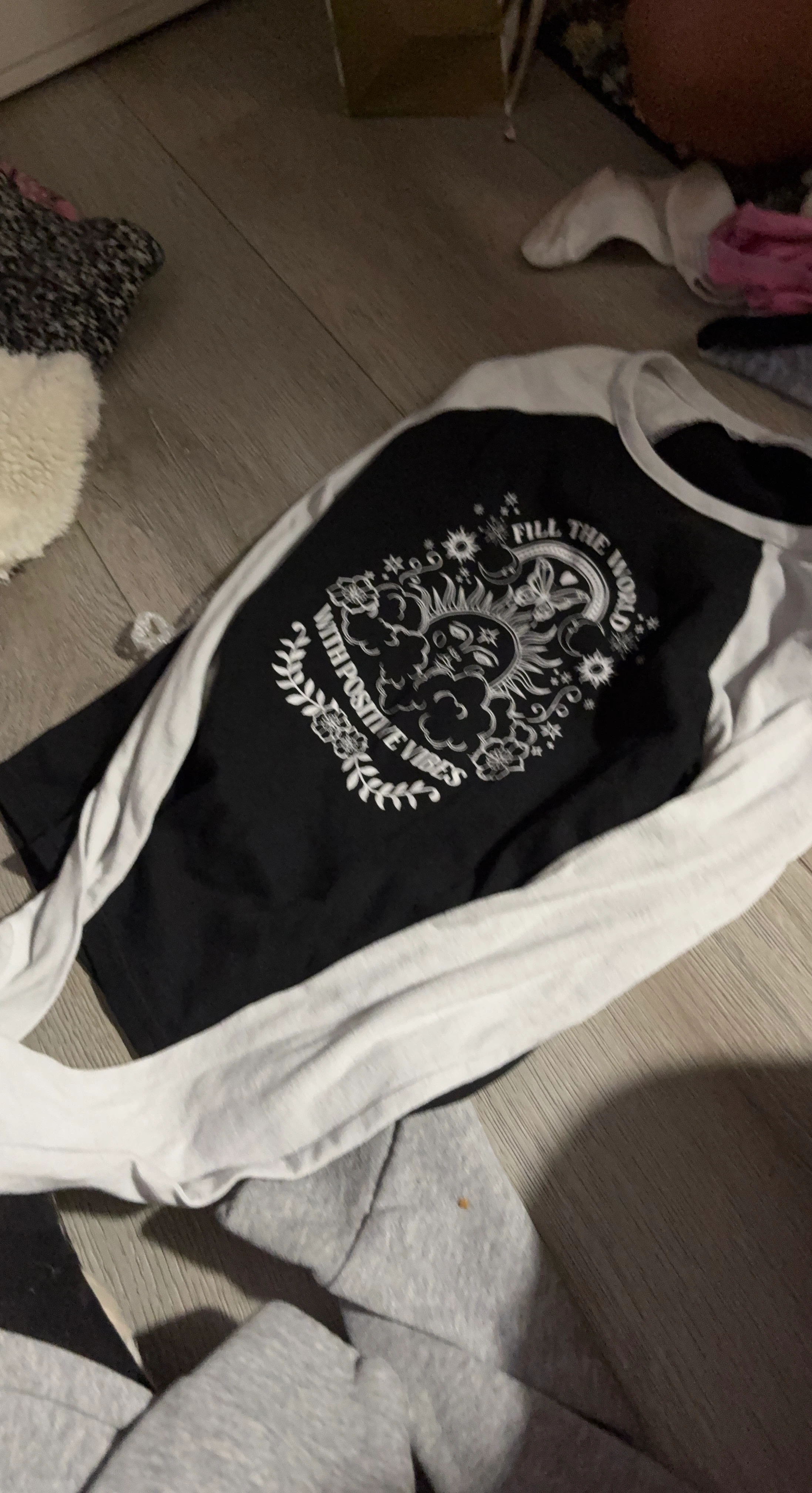 Black and White Long Sleeve Shirt with Graphic Print
