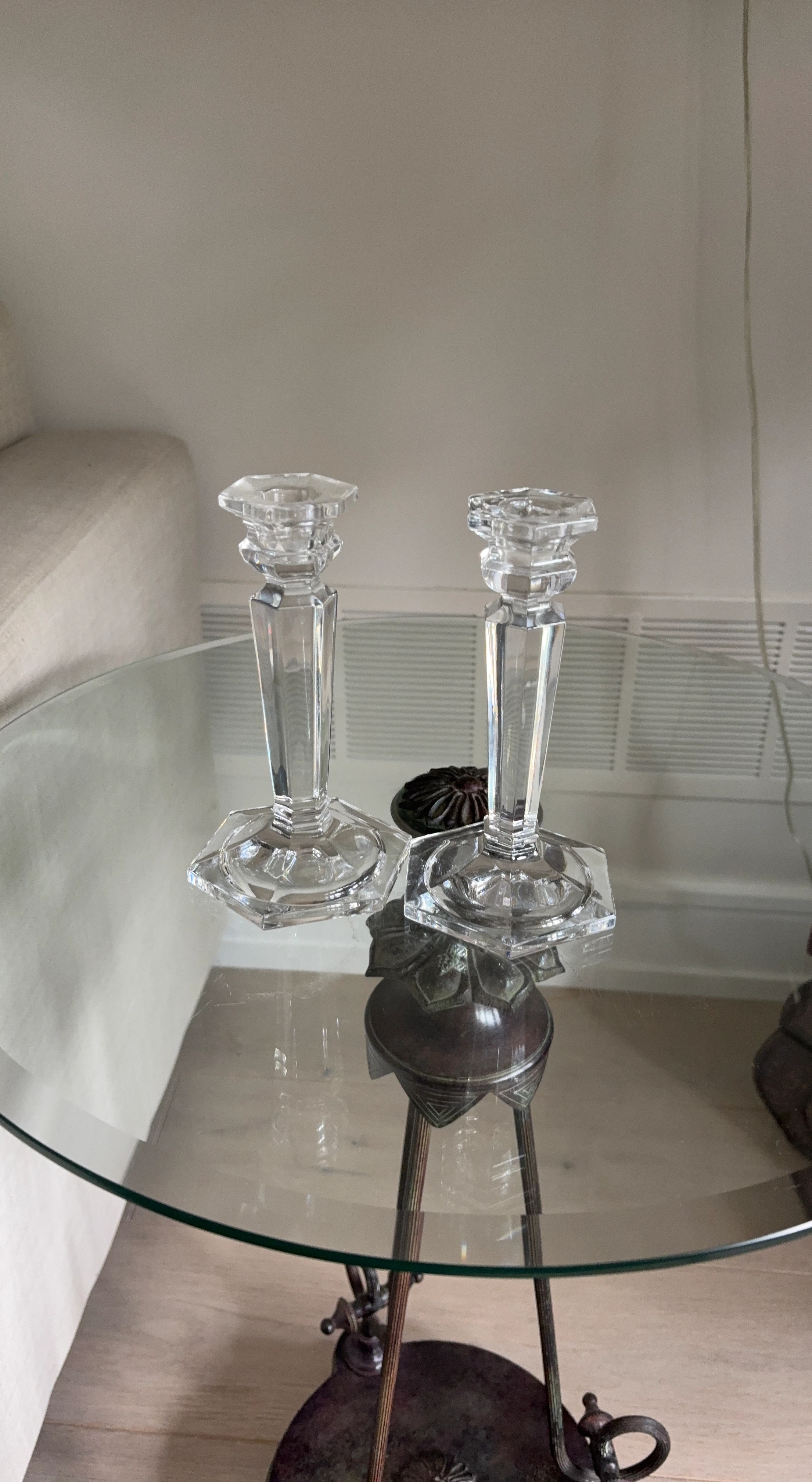 Set of 2 Clear Glass Candlesticks