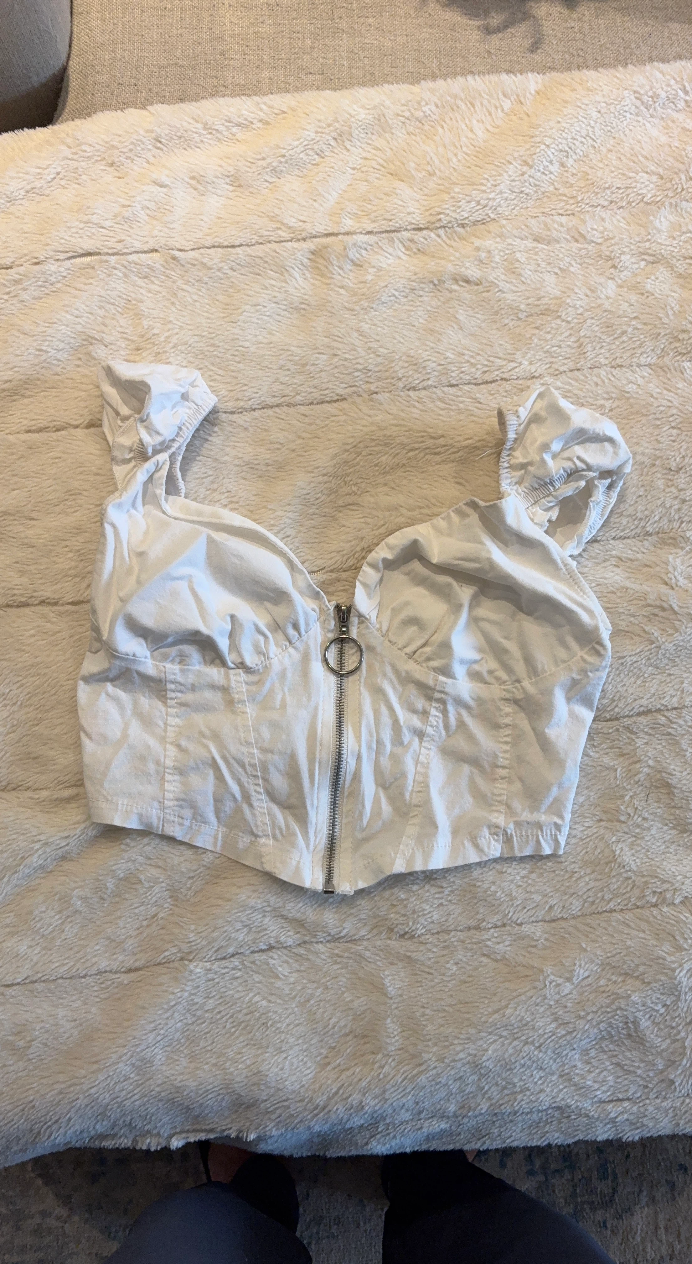 White Zipper Crop Top