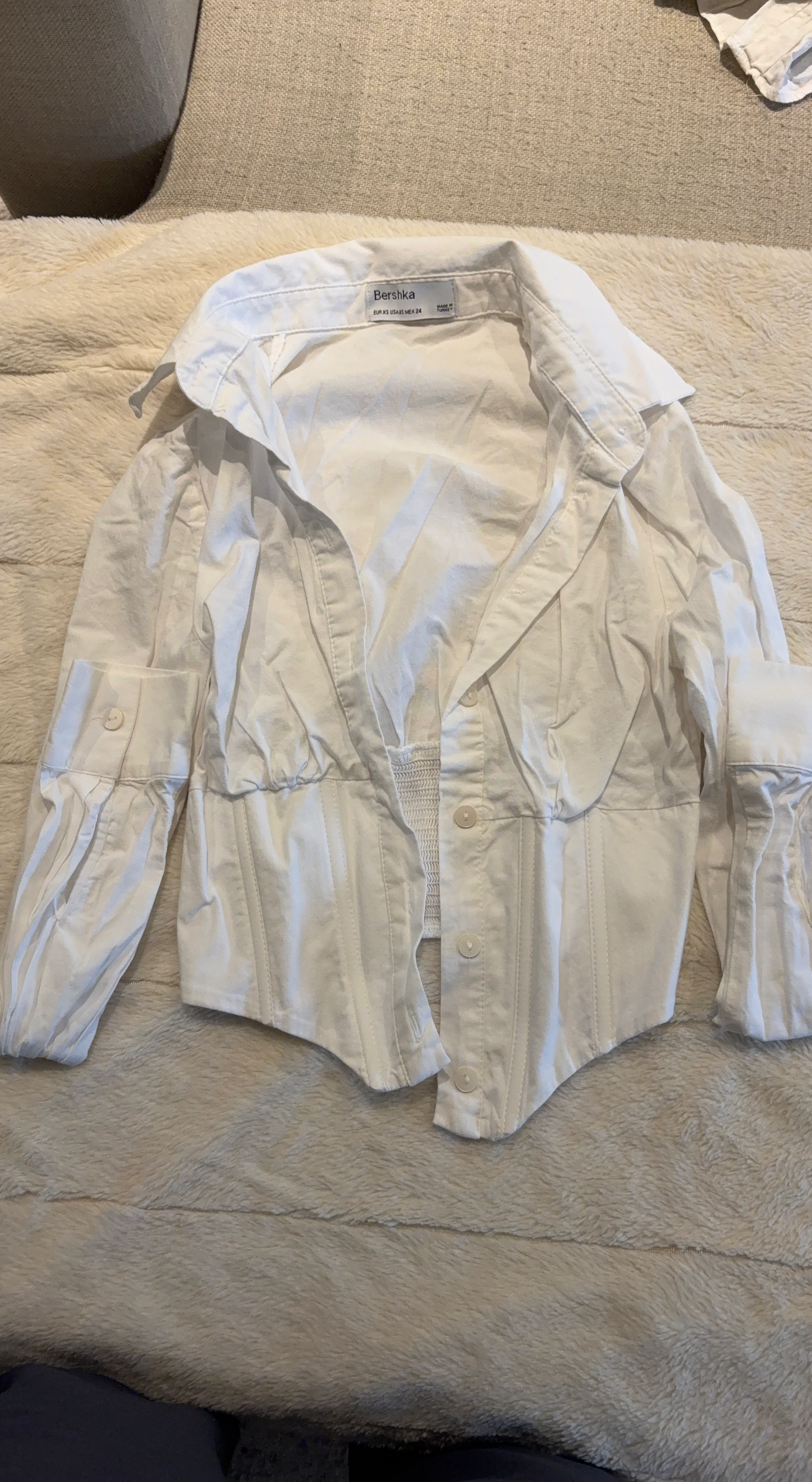 White Bershka Button-Up Corset Shirt