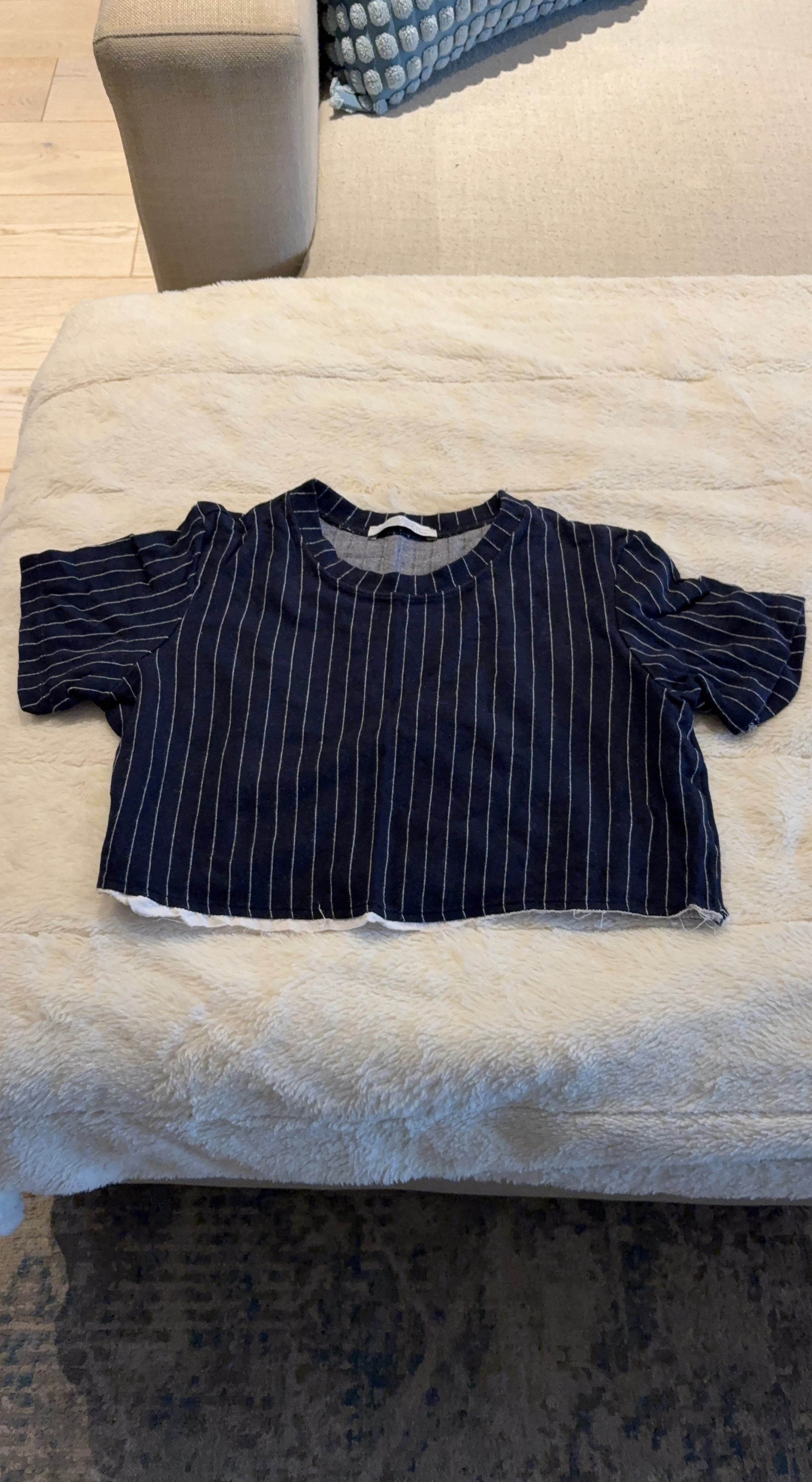 Navy Pinstripe Cropped T-Shirt
