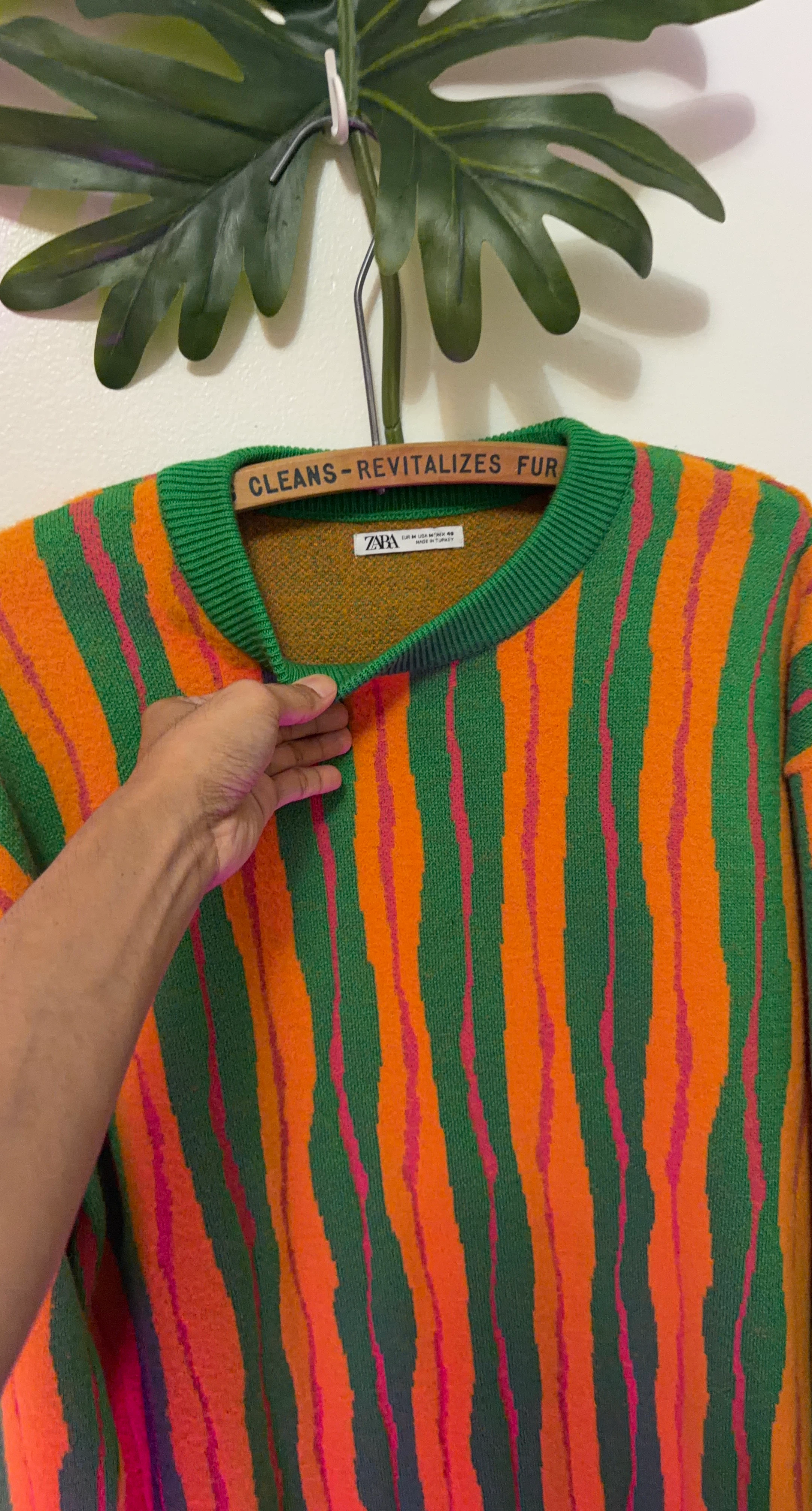 Zara Striped Knit Sweater Orange Green Pink - photo 2