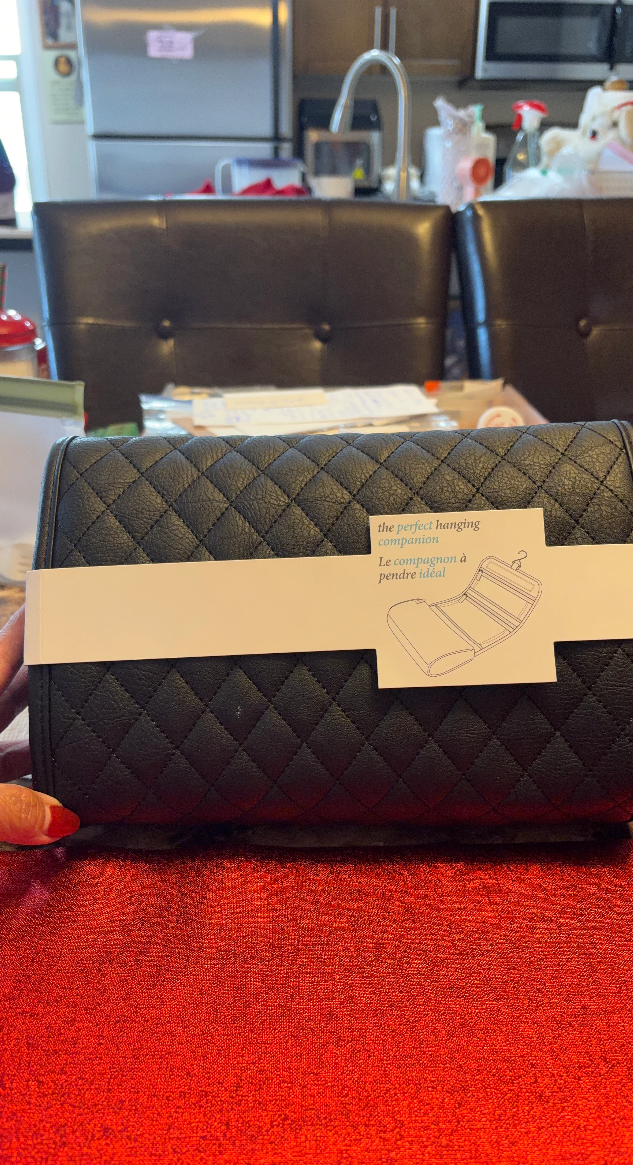 Black Quilted Hanging Toiletry Bag