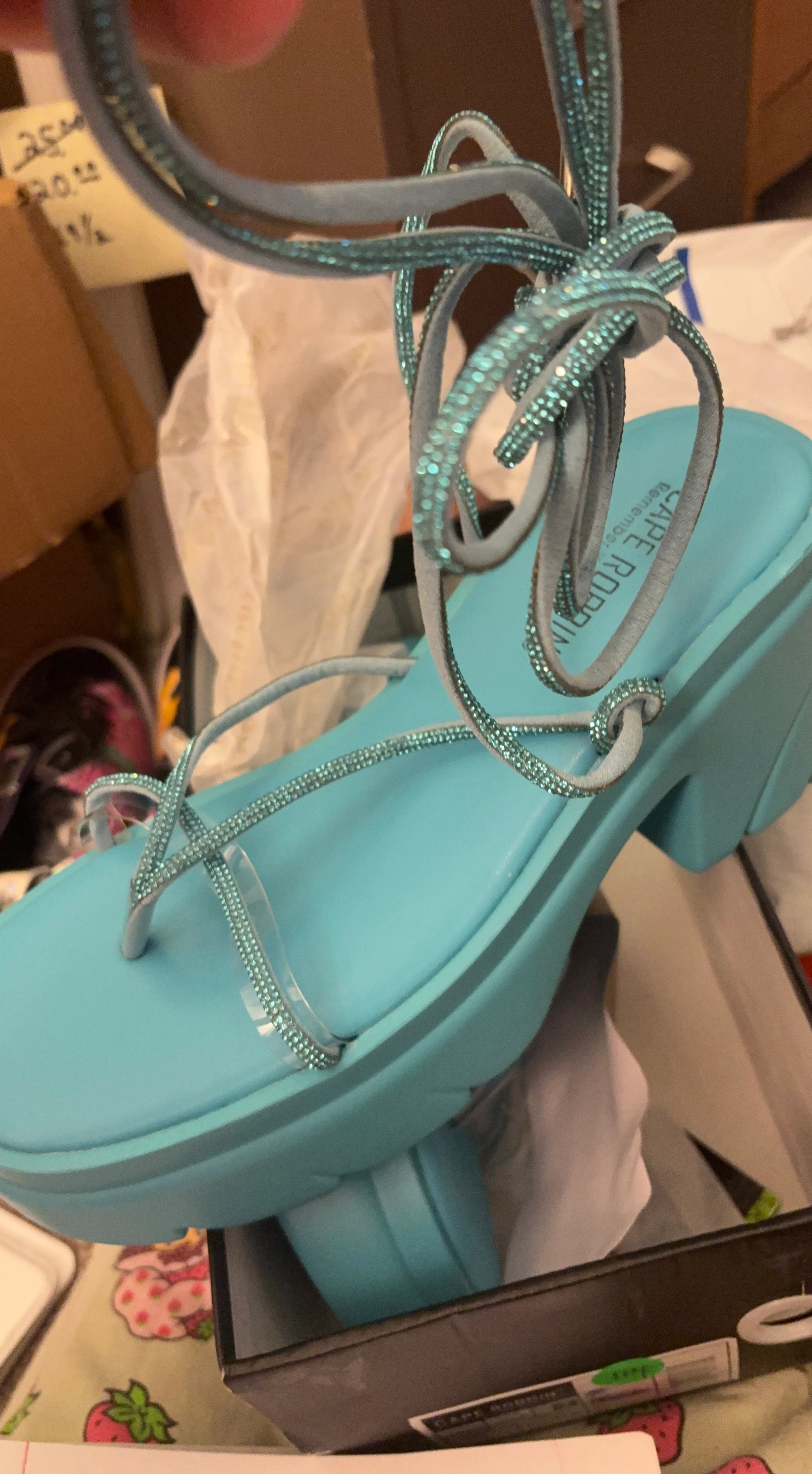 Cape Robbin Teal Blue Rhinestone Platform Sandals