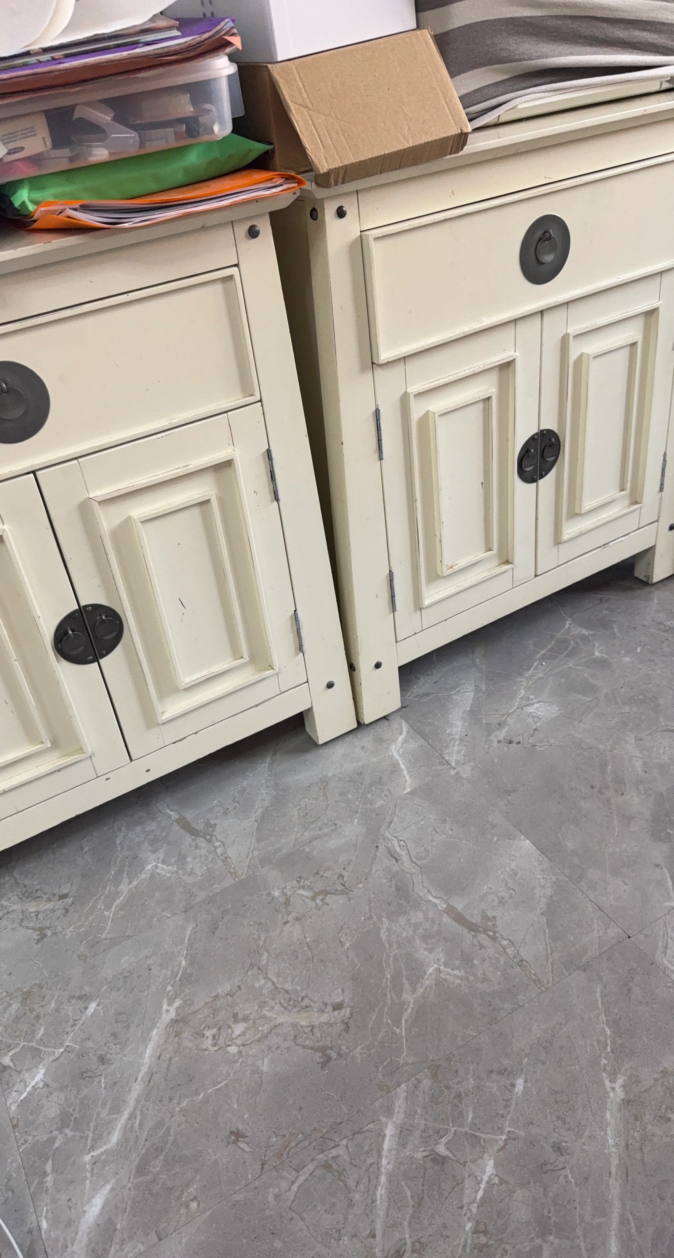 Cream Two-Door Cabinet with Drawer