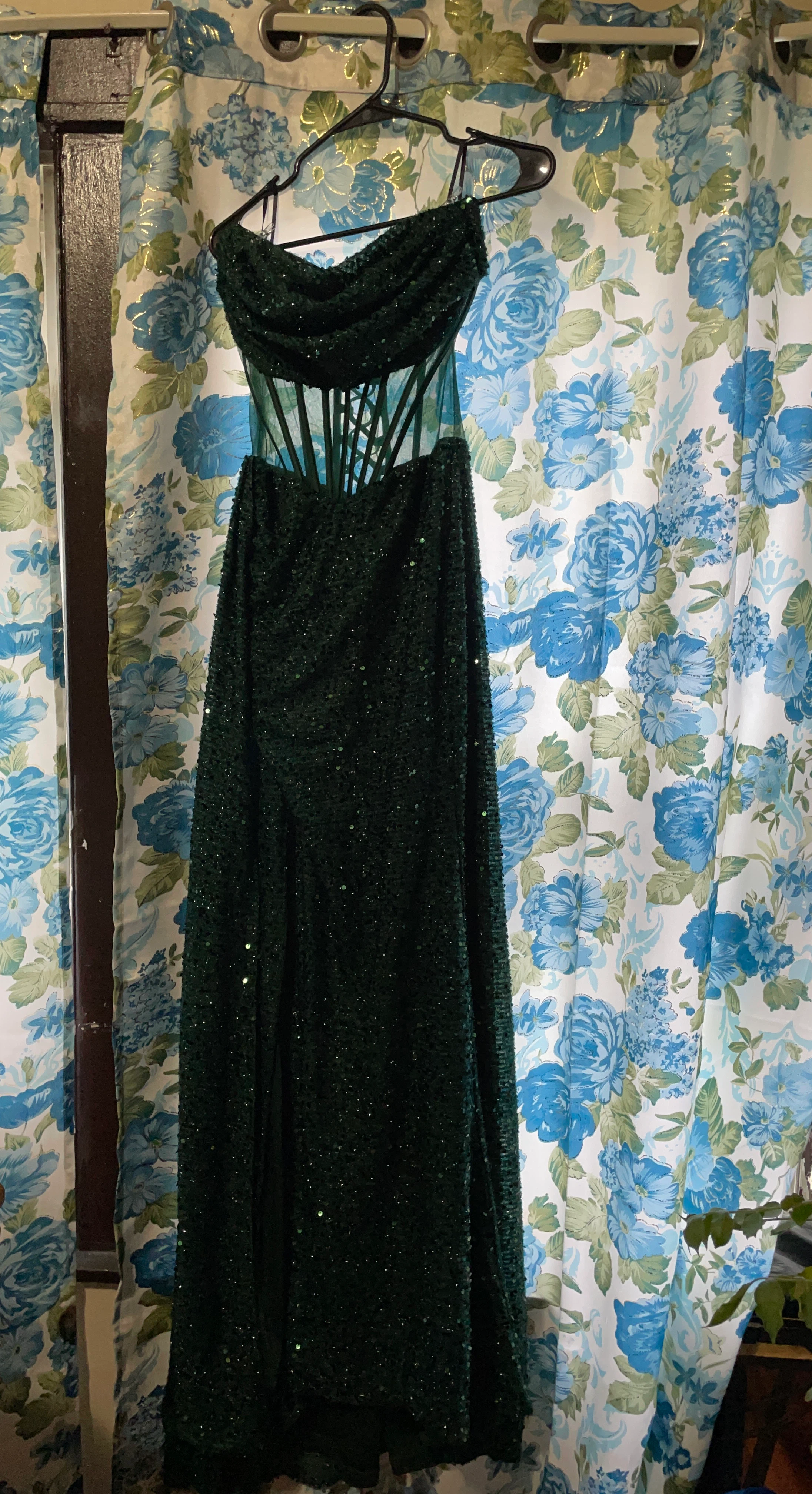Green Sequined Corset Prom Dress