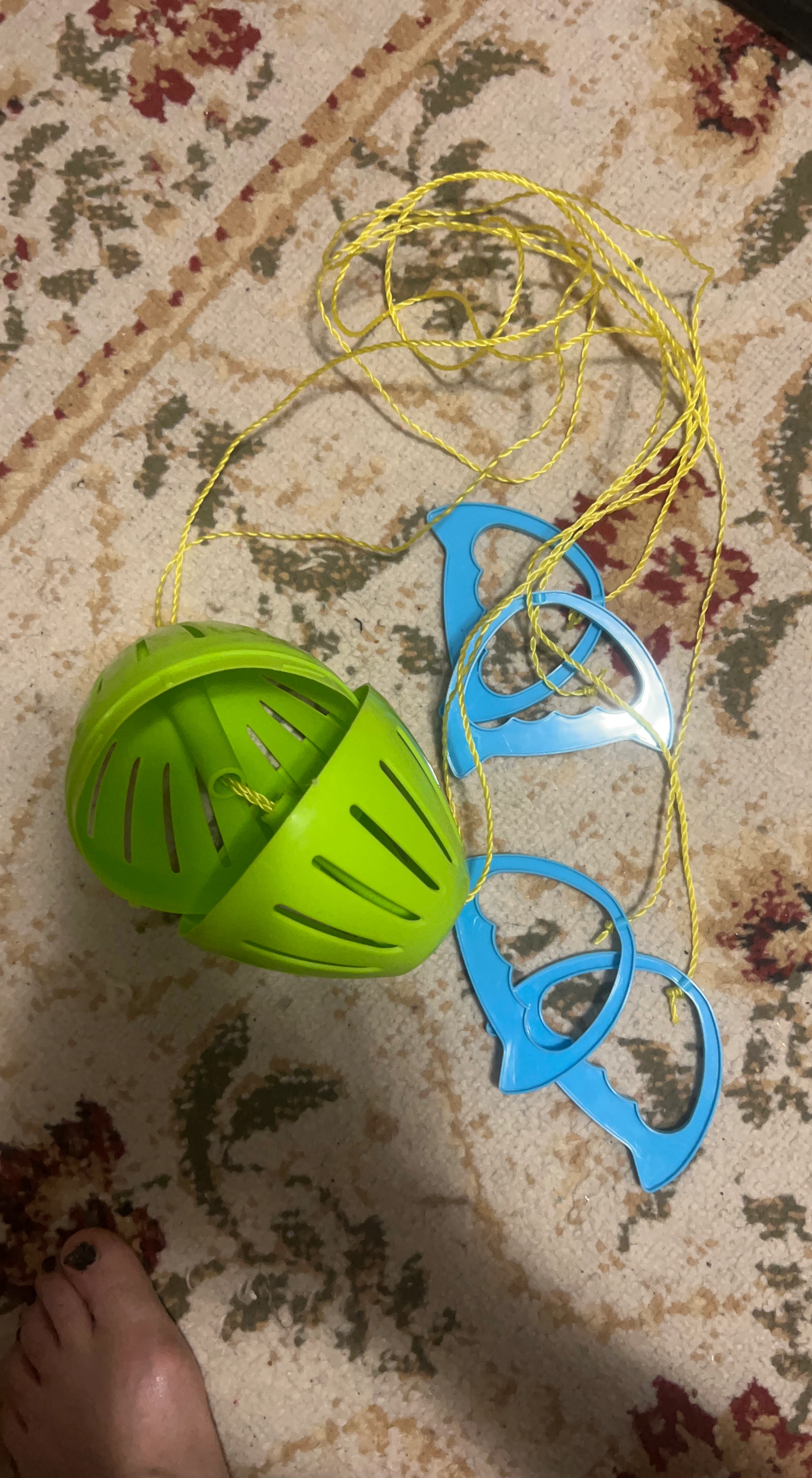 Green and Blue Catch Ball Toy with String