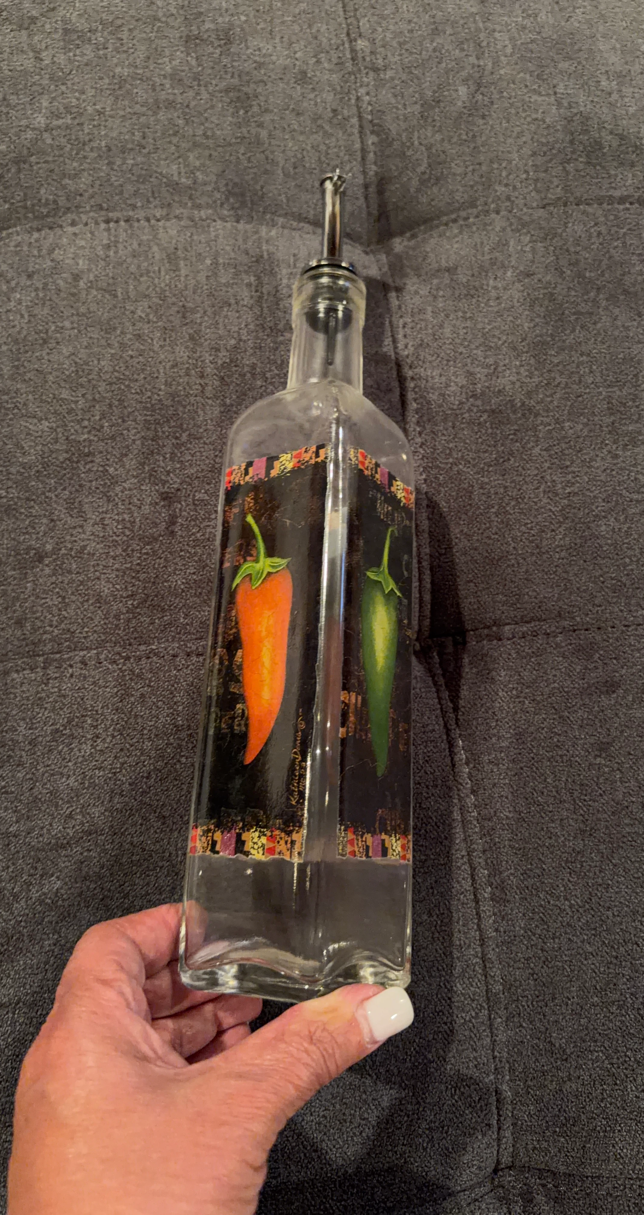 Decorative Glass Oil Dispenser Bottle with Chili Pepper Design