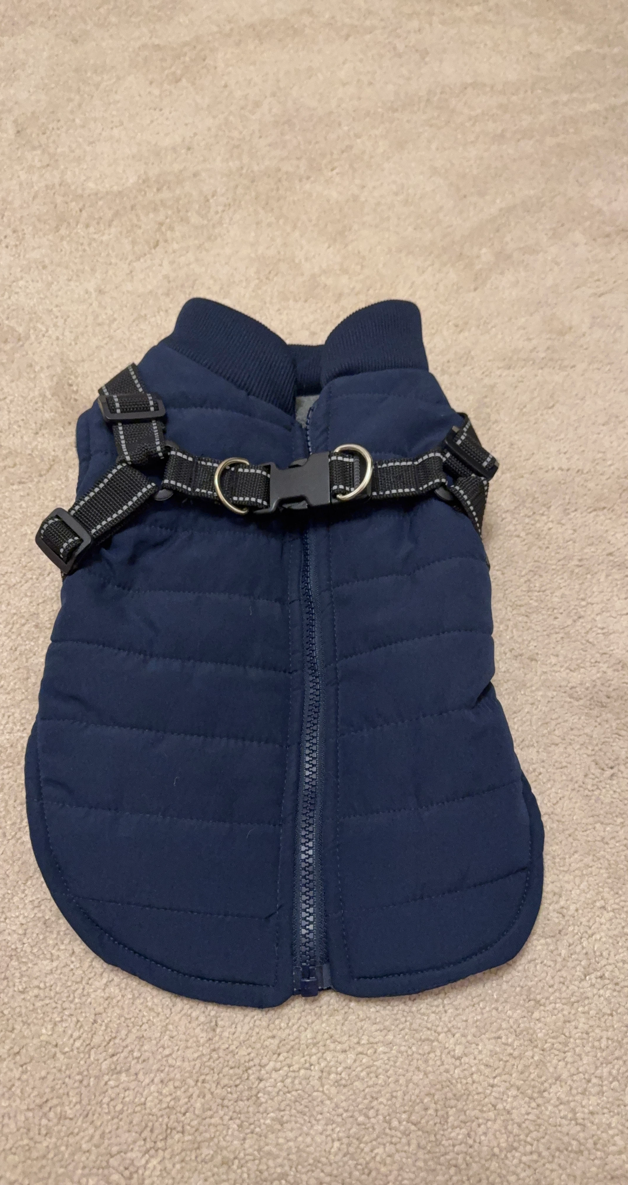 Navy Blue Dog Puffer Vest with Harness