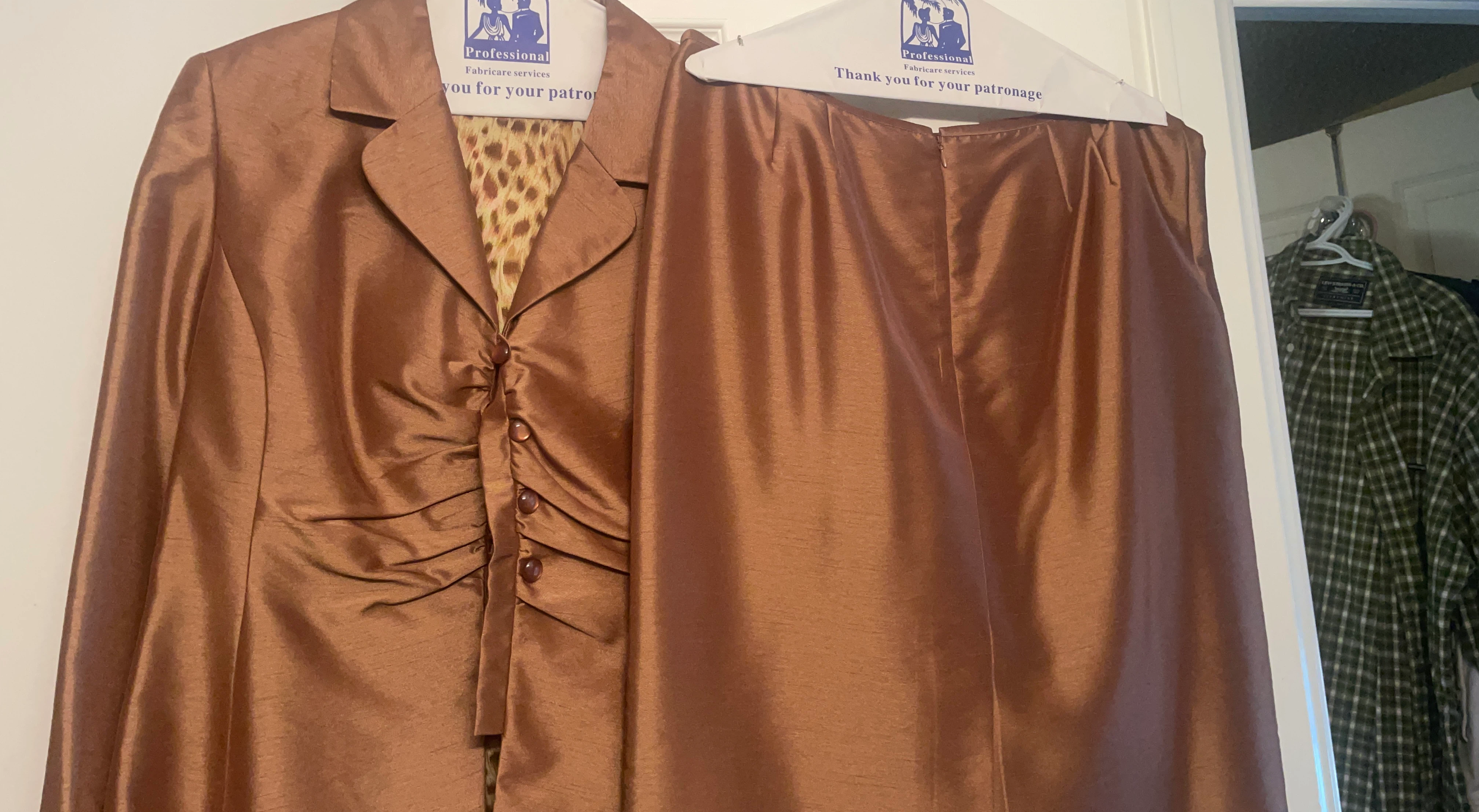 Bronze Metallic Blazer and Skirt Suit