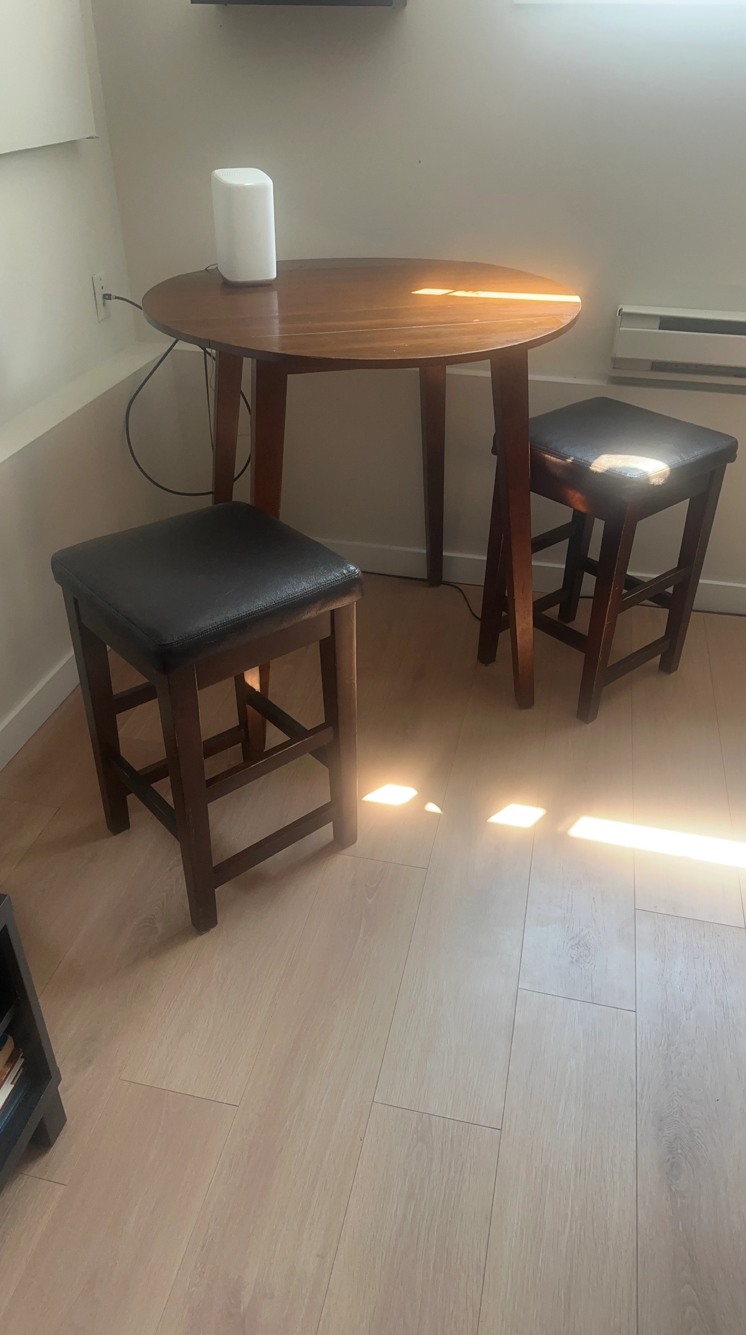 Round Wooden Dining Table with 2 Stools