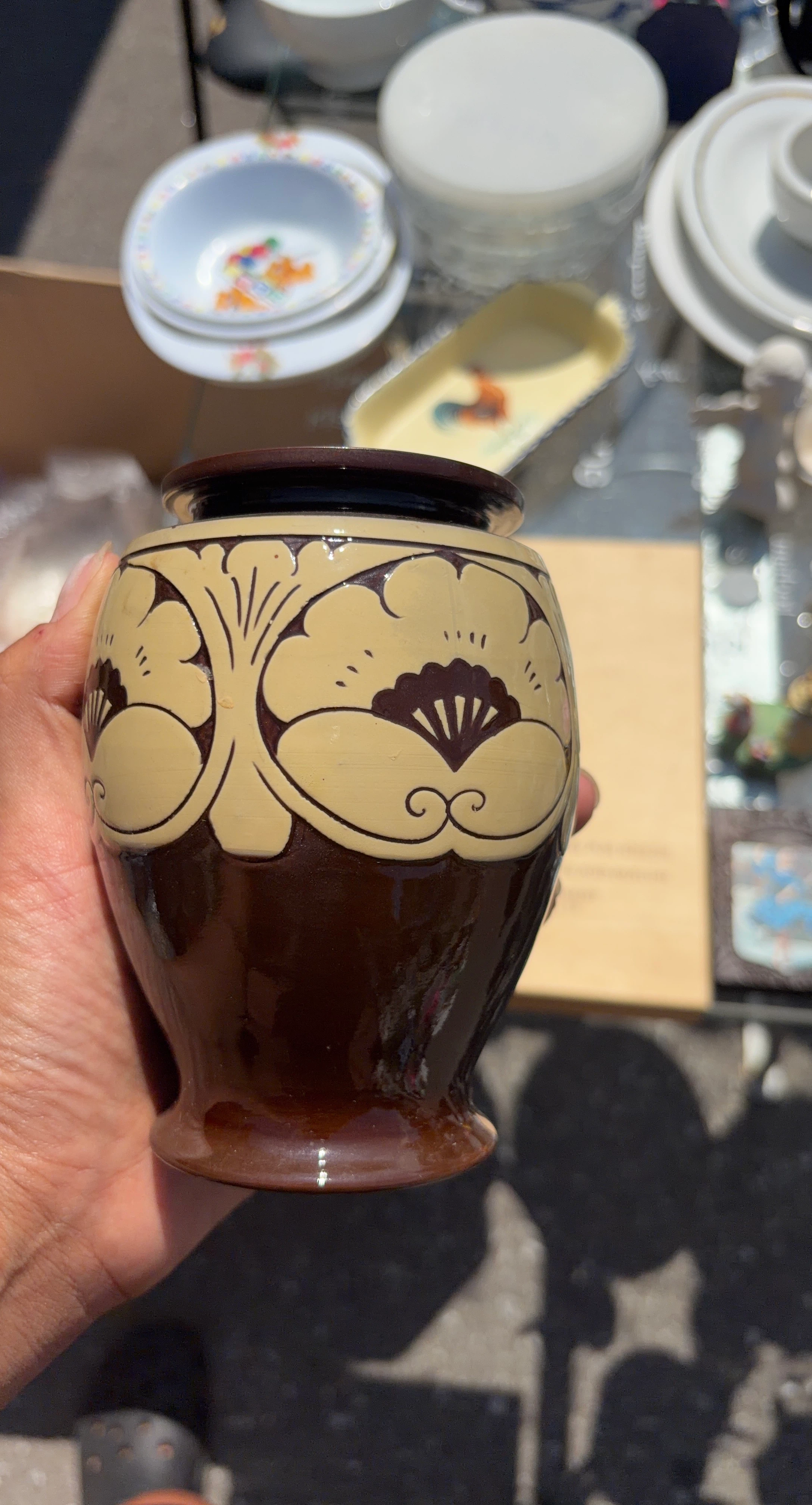 Brown and beige floral vase