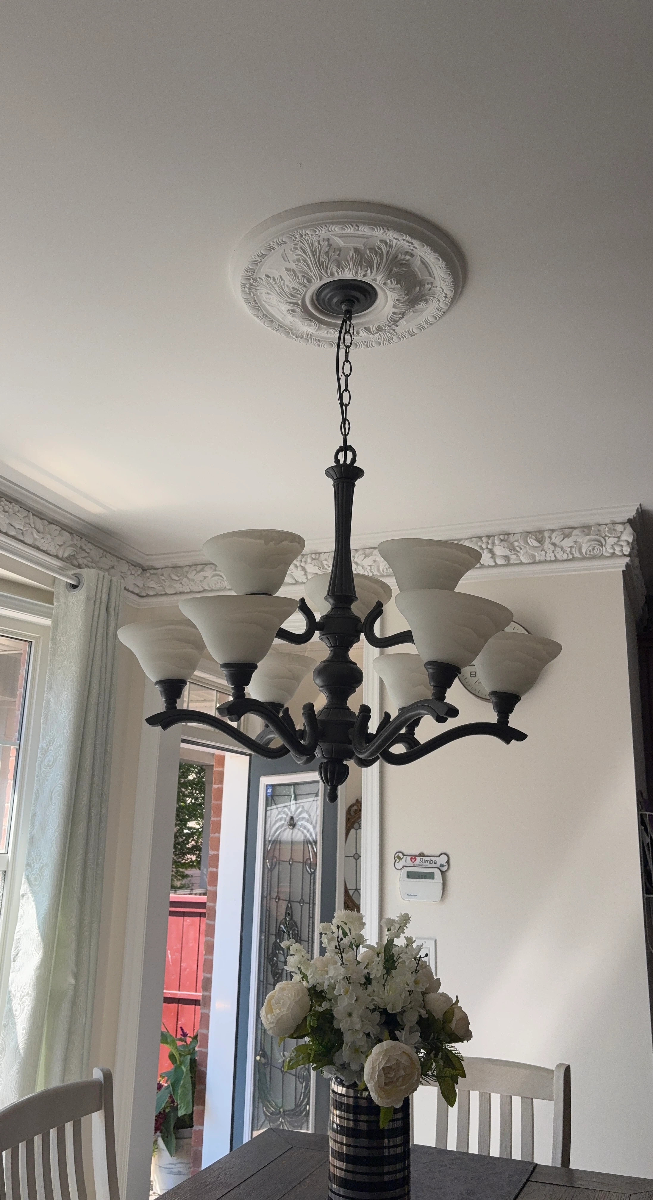 Black Chandelier with Frosted Glass Shades