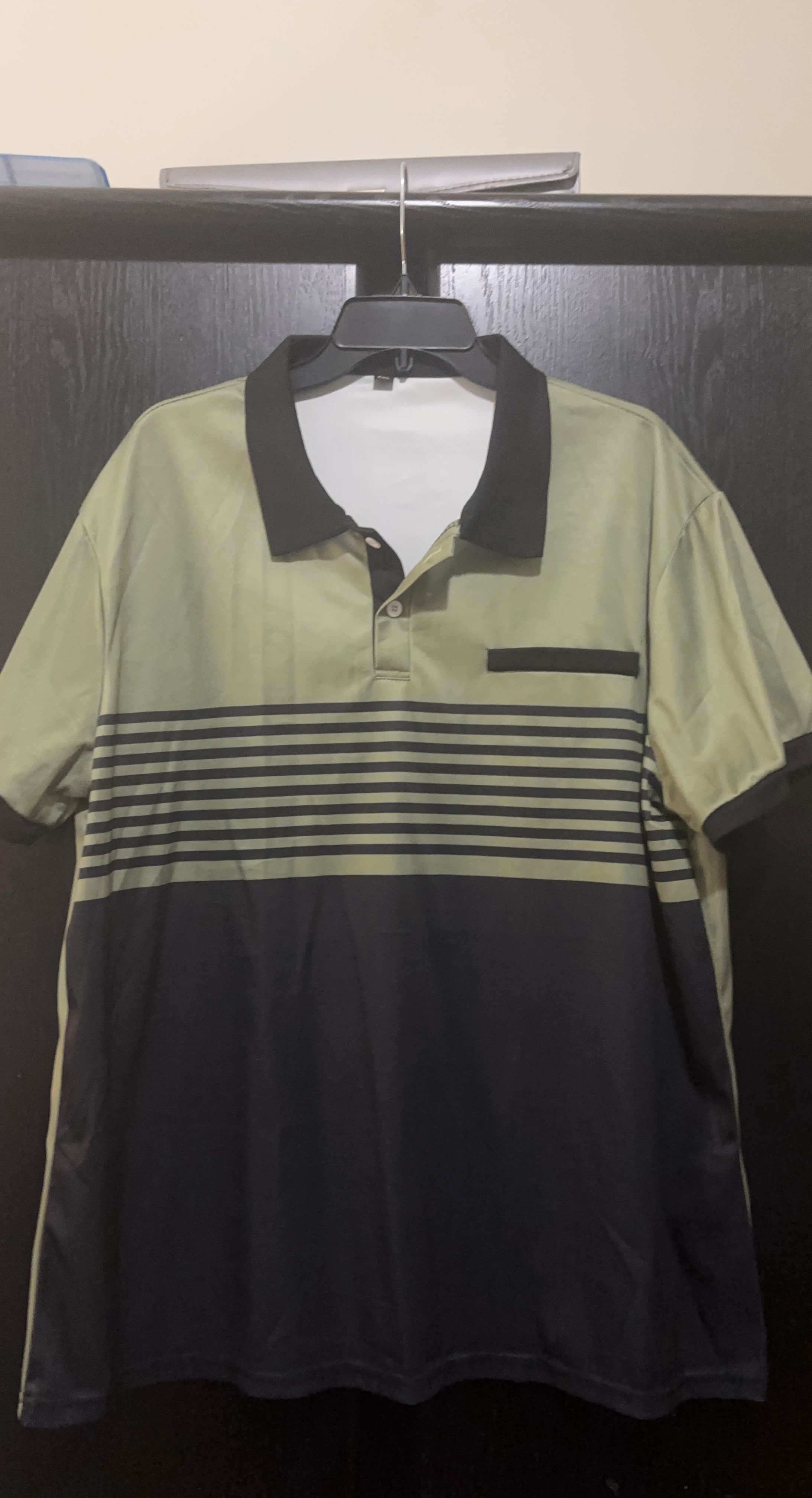 Men's Polo Shirt - Light Green and Black Striped