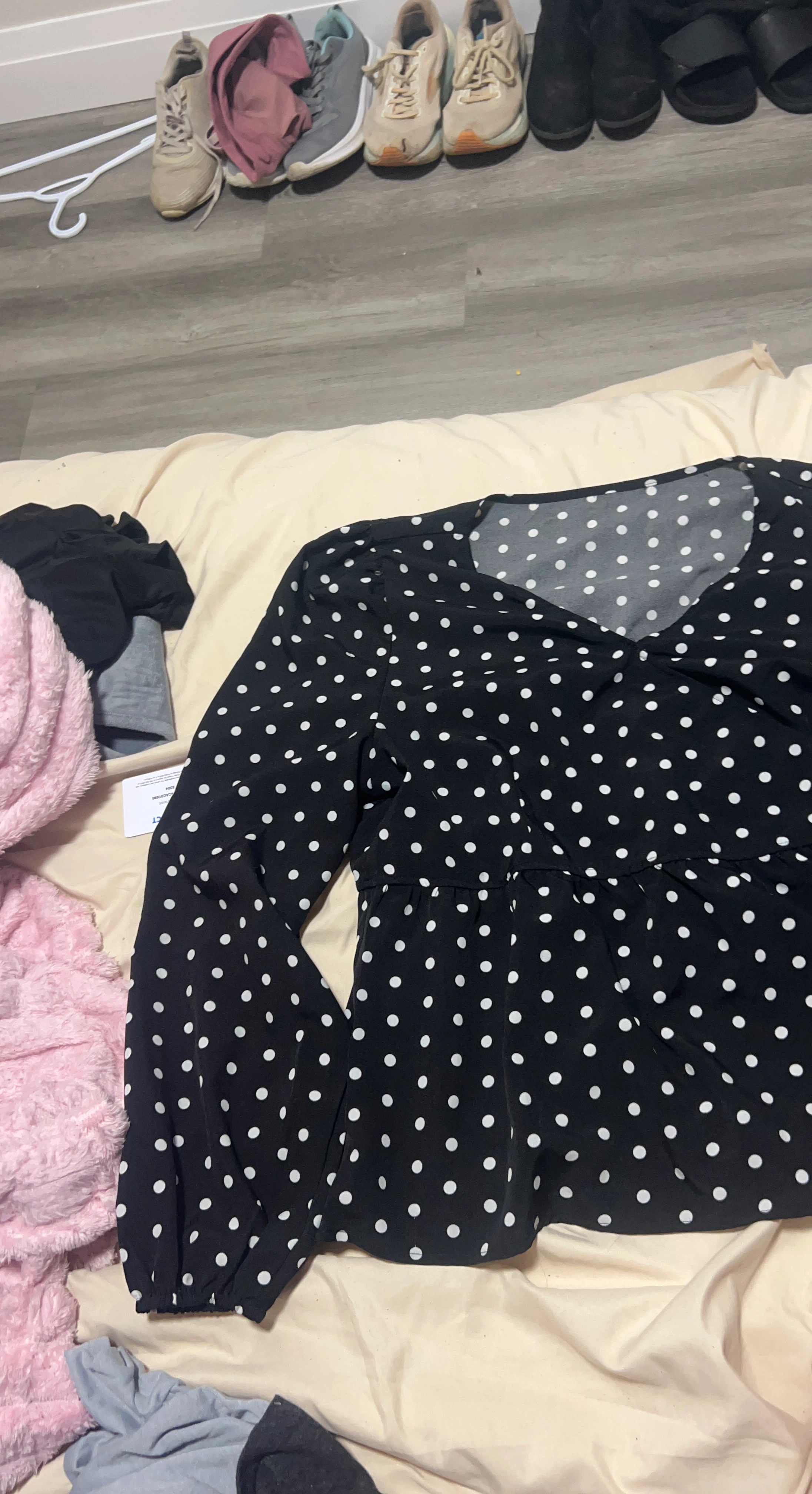 Black and White Polka Dot Long Sleeve Top