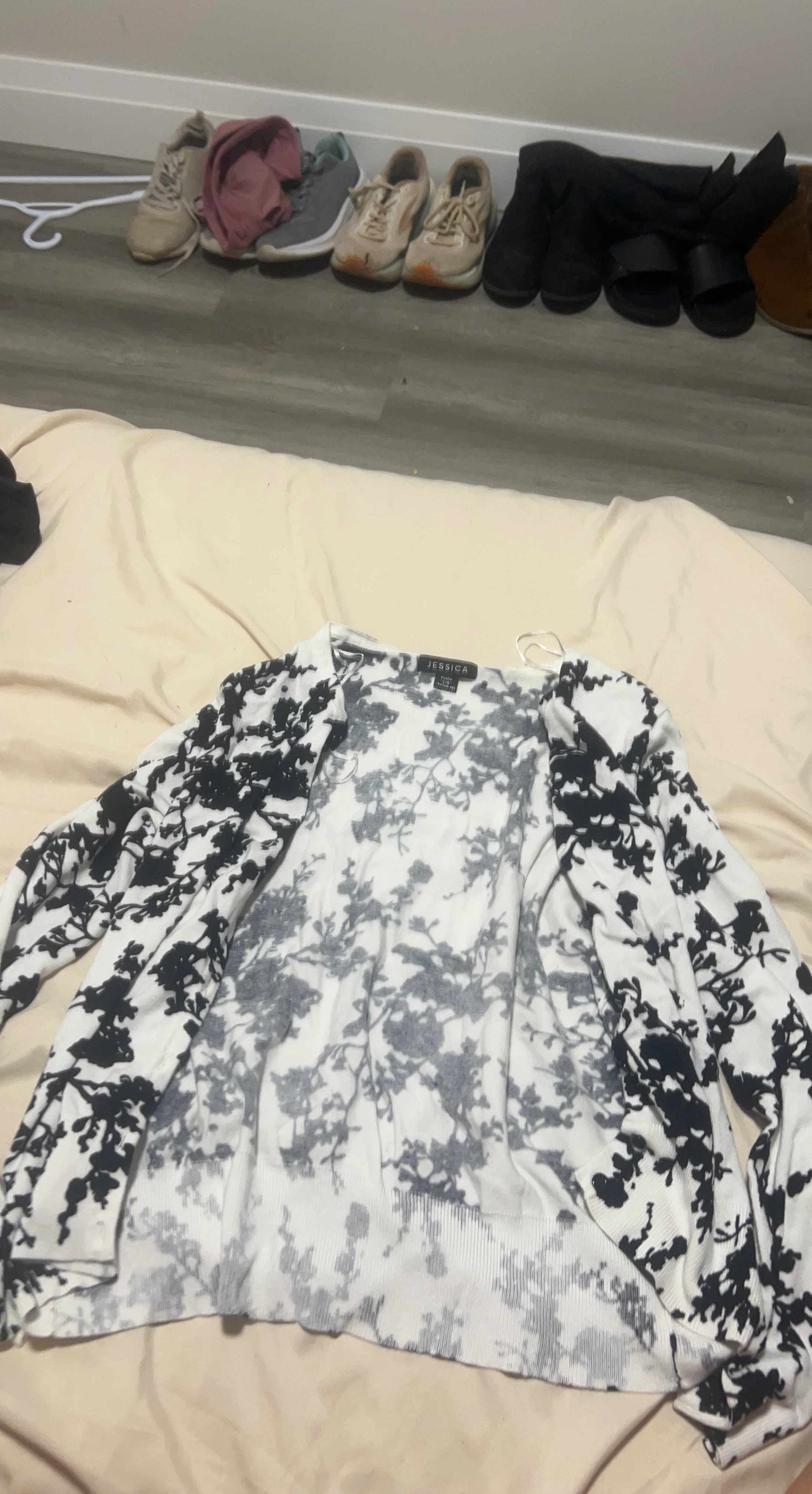 Jessica Black and White Floral Print Cardigan